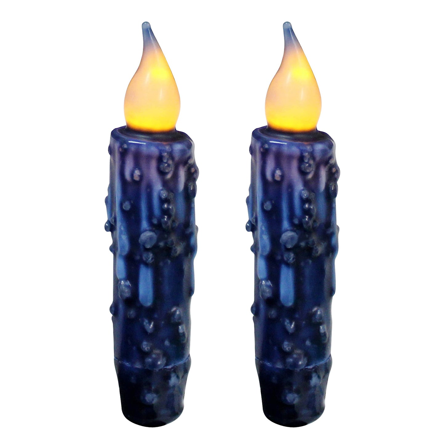 CVHOMEDECO. Real Wax Hand Dipped Battery Operated LED Timer Taper Candles Rustic Primitive Flameless Lights Decor, 4-3/4 Inch, Navy Blue, 2 PCS in a Package