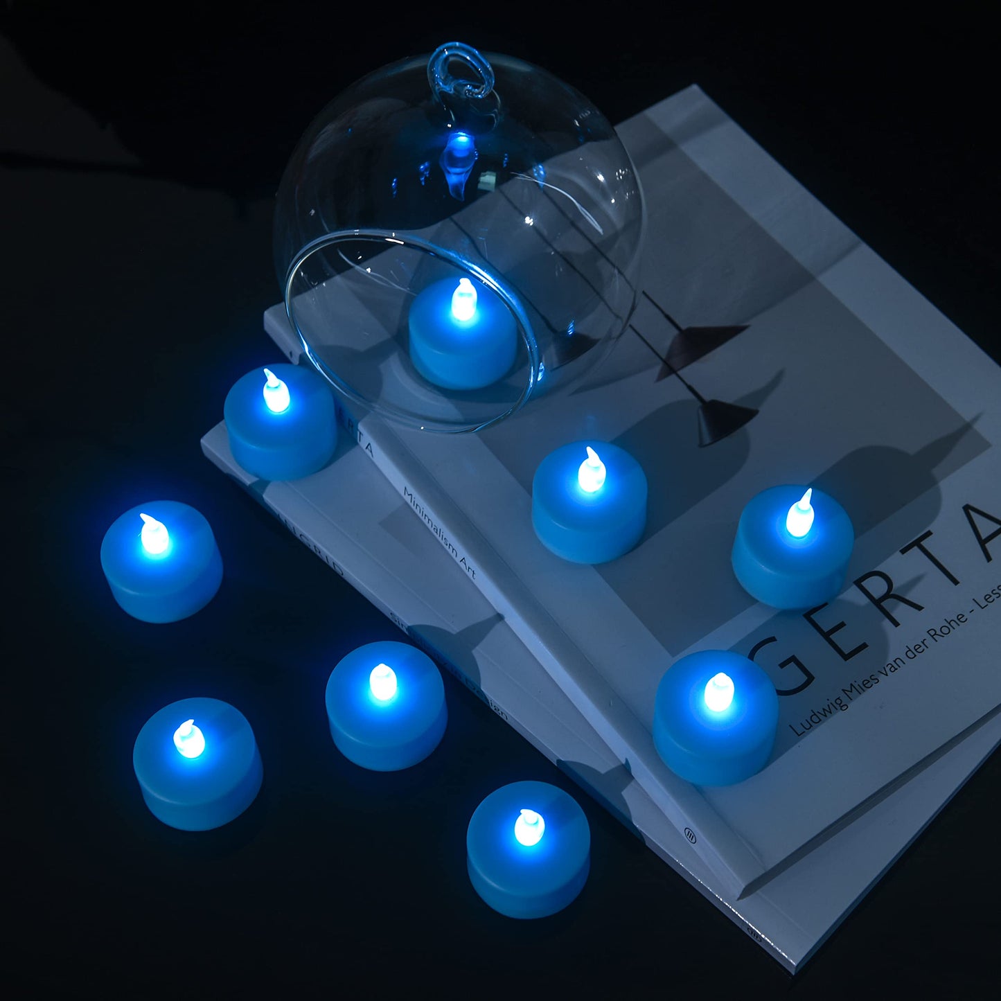 Boakboary Tea Lights Flameless Battery Operated Candles-50PACK LED Flickering Votive Candle Long Lasting 200 Hours, Realistic and Bright for Seasonal Festive Celebrations Decoration Blue