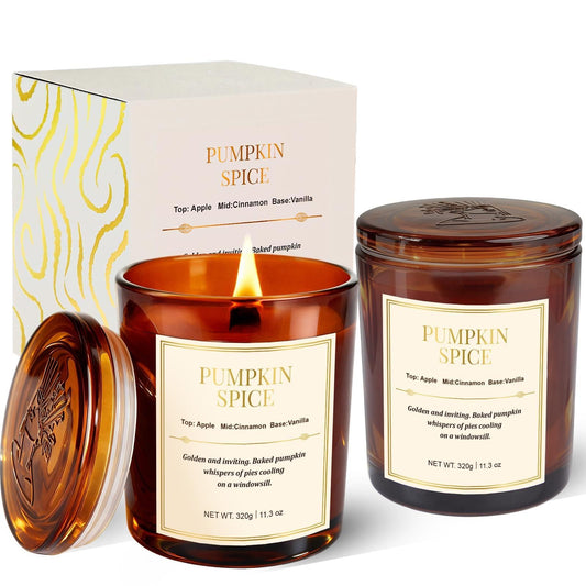 Scented Candles for Home,2 Pack Wood Wick Pumpkin Spice Scented Candles,22.6 oz Natural Soy Wax Candles with Gift Box,Long Lasting Candles for Home Decor,Gifts for Women