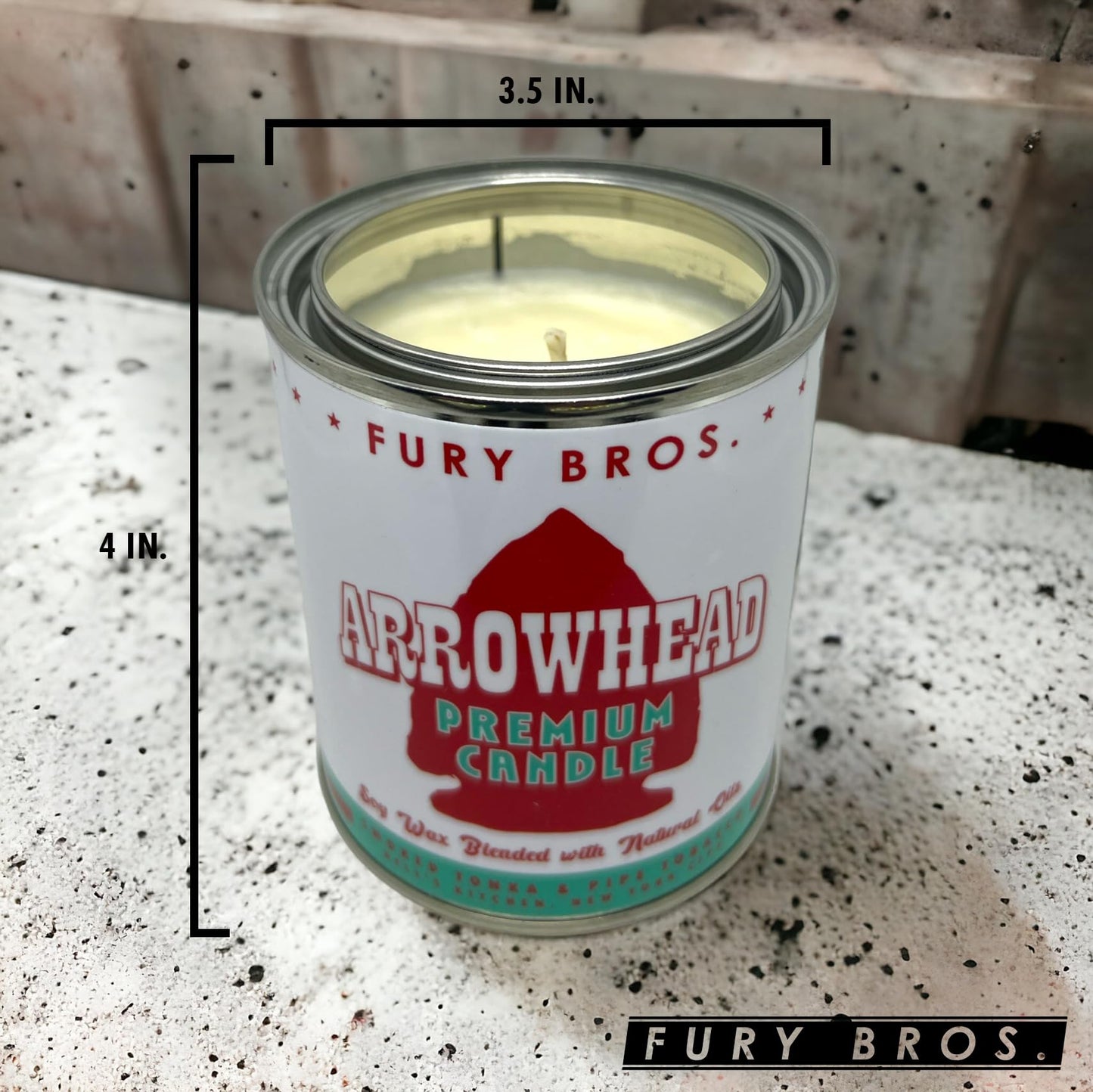 Long-Burning, One-Pint Premium Candles for Men | Vintage Inspired Oil Can Design | Arrowhead - Smoked Tonka & Pipe Tobacco | Soy Wax, Vegan Friendly, Made in The USA | Fury Bros. | Classically Cool