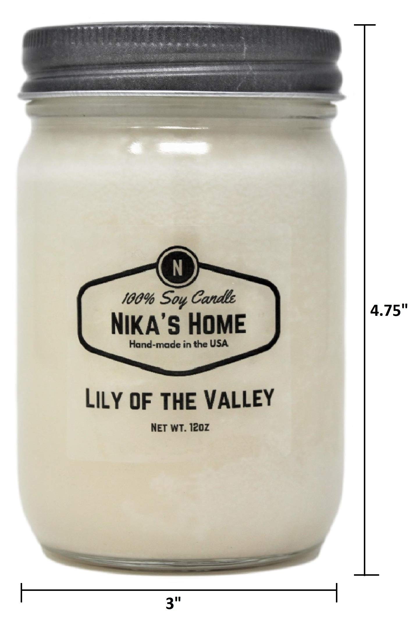 Nika's Home Lily of The Valley Soy Candle - 12oz Mason Jar - Non-Toxic - Hand Poured in The USA, Long Burning 50-60 Hours Highly Scented All Natural, Clean Burning