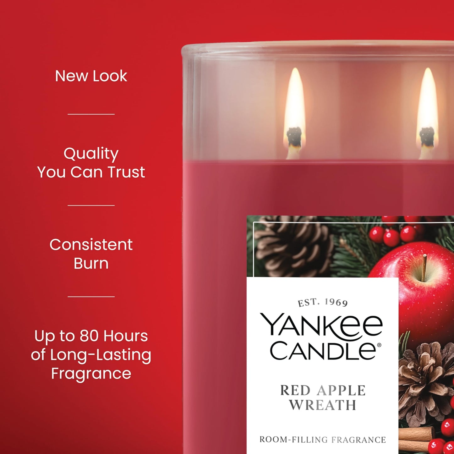 Yankee Candle Large Tumbler Scented Candle with up to 80 Hour Burn Time, Premium Plant Wax Blend for Consistent Burn, 20 oz Tumbler Candle with Room Filling Fragrance, Red Apple Wreath