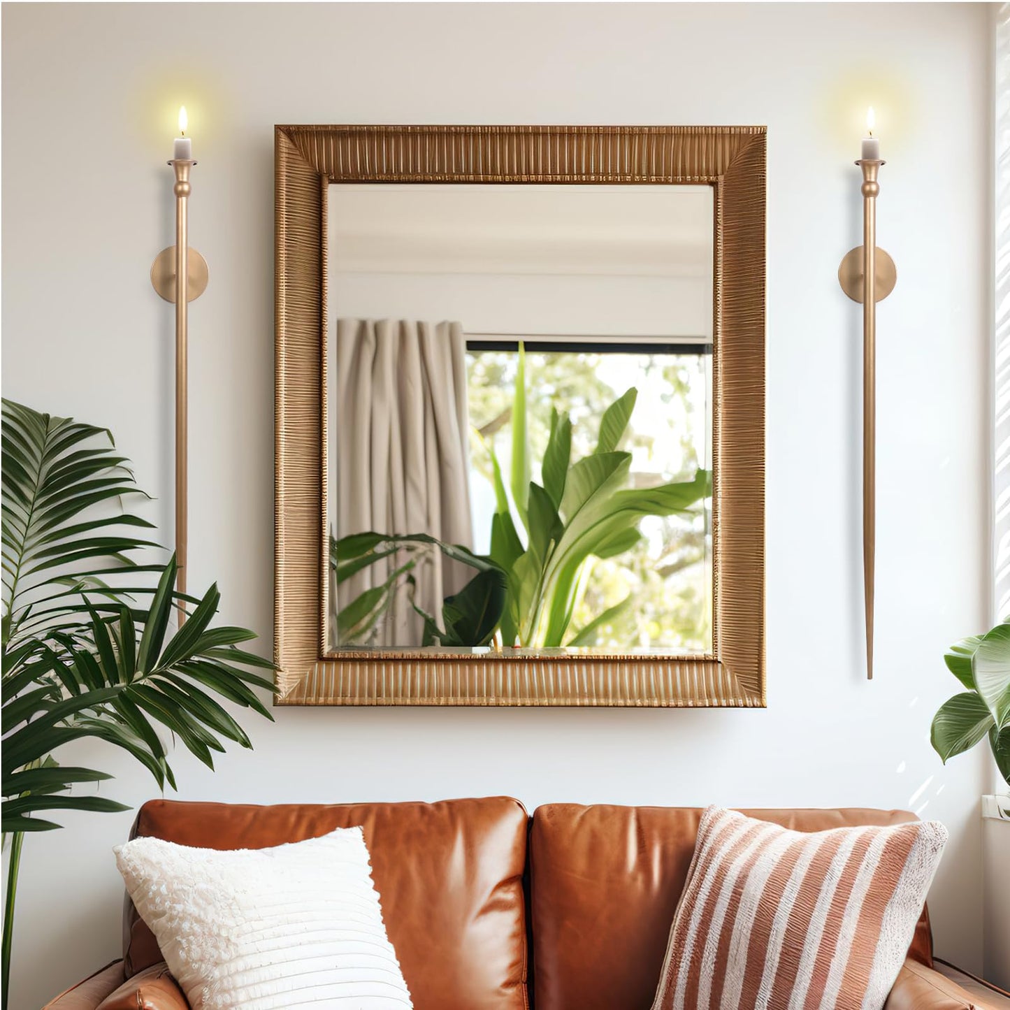 Candle Sconces Long Wall Candle Holder - 33" H Set of 2 Gold Long Wall Candle Sconce Retro Chic Wall Sconces Candle Holder Decoration for Dining Room, Living Room, Office, Bathroom