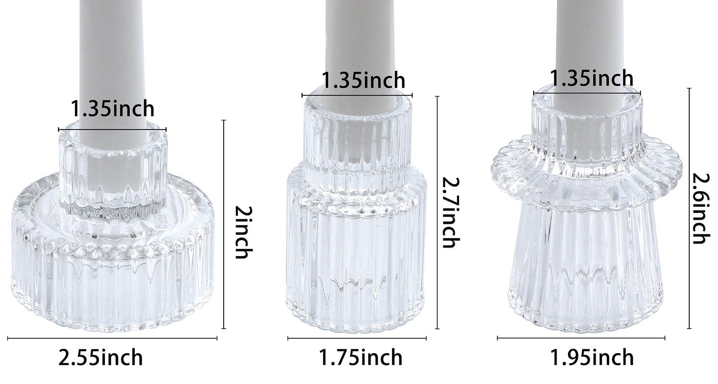Vixdonos Glass Candlestick Holders Tealight Candle Holders for Table Centerpieces, Wedding Decor and Dinner Party (3 Pcs, Clear)