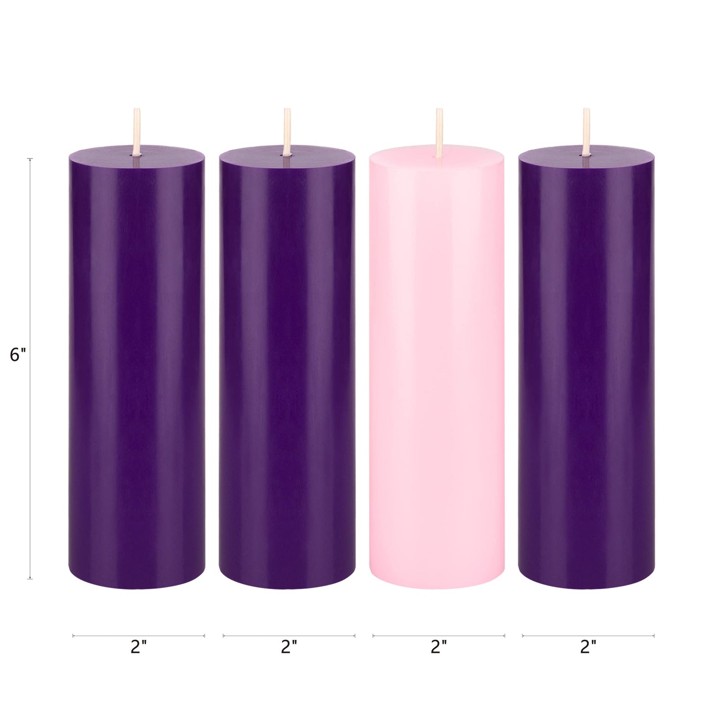 Mega Candles 4 pcs Unscented Christmas Advent Candles Set, Hand Poured Premium Wax Round Pillar Candle 2 Inch x 6 Inch, Holidays, Occasions, Events, Festivitiess, Devotional, Church, Wreath, Gifts