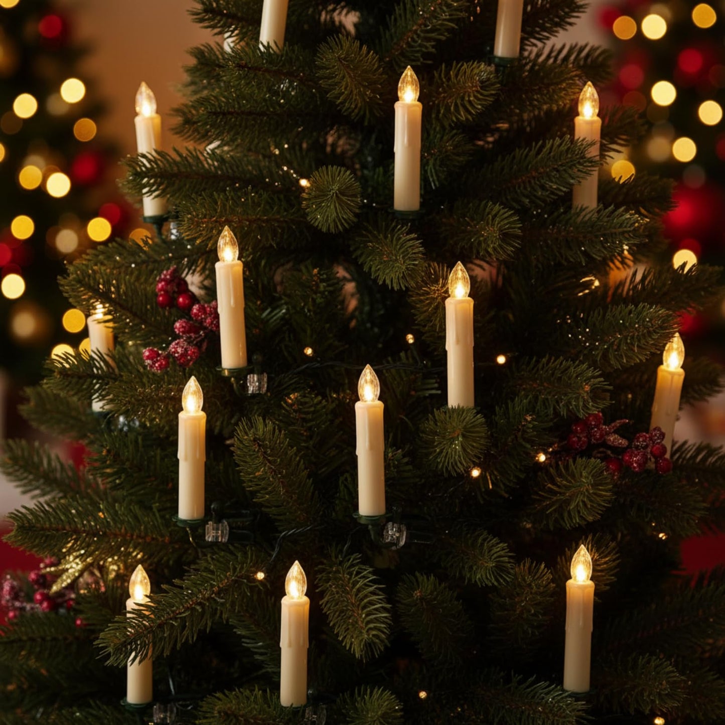 Gedengni Flameless LED Taper Candles with Clips, 4” Battery Operated Window Candles with Remote Timer Mini LED Chandelier Candlesticks for Home Decor Wedding Church Party & Tree Lighting,6 Pack,Beige