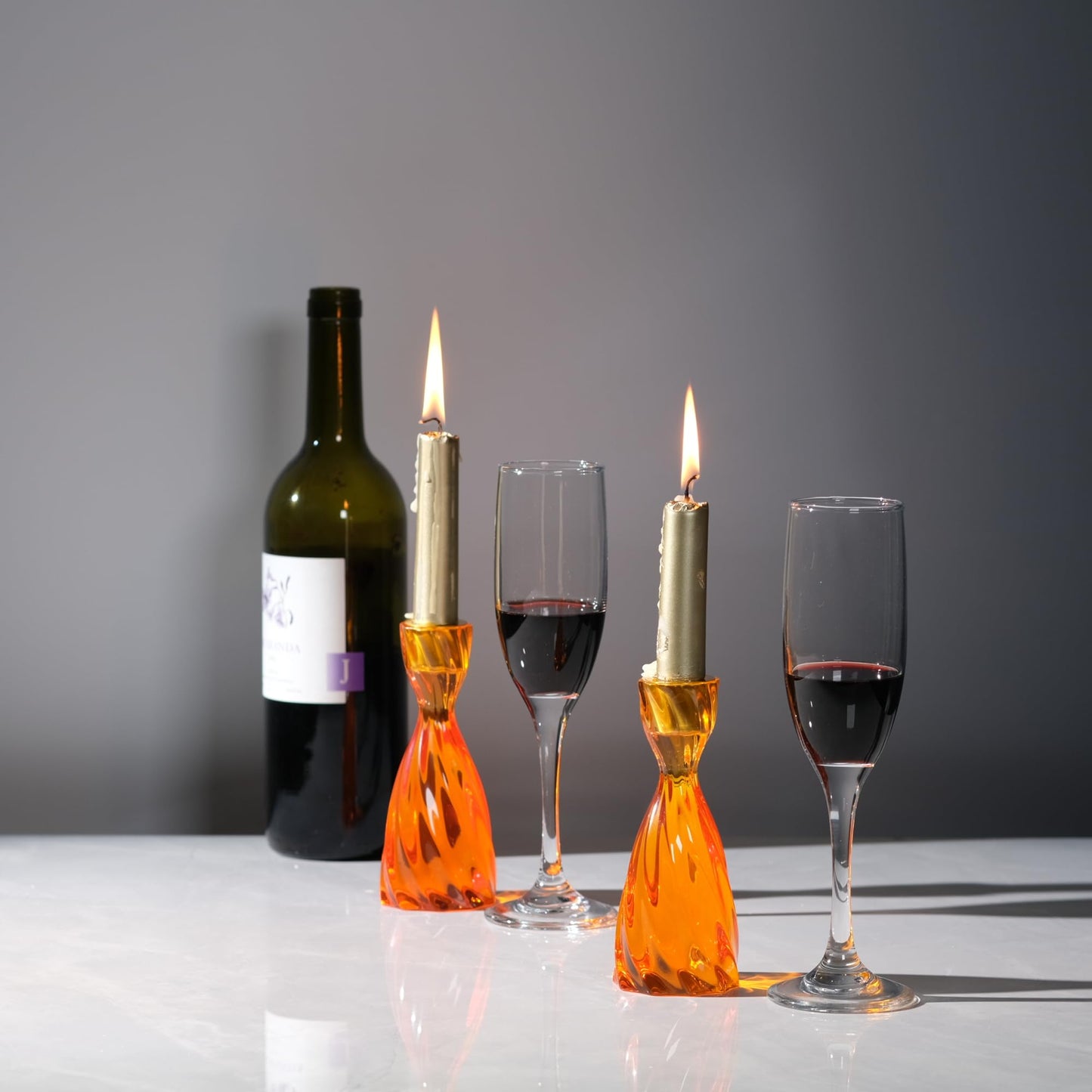 ICNBUYS Twizzle Twist Candle Holder, Decorative Candle Holder for Table Display, Romantic Decoration, Unique Home DÉCOR Aesthetic, Housewarming Gift, Orange Height 5.7 inches Set of 2 - Resin