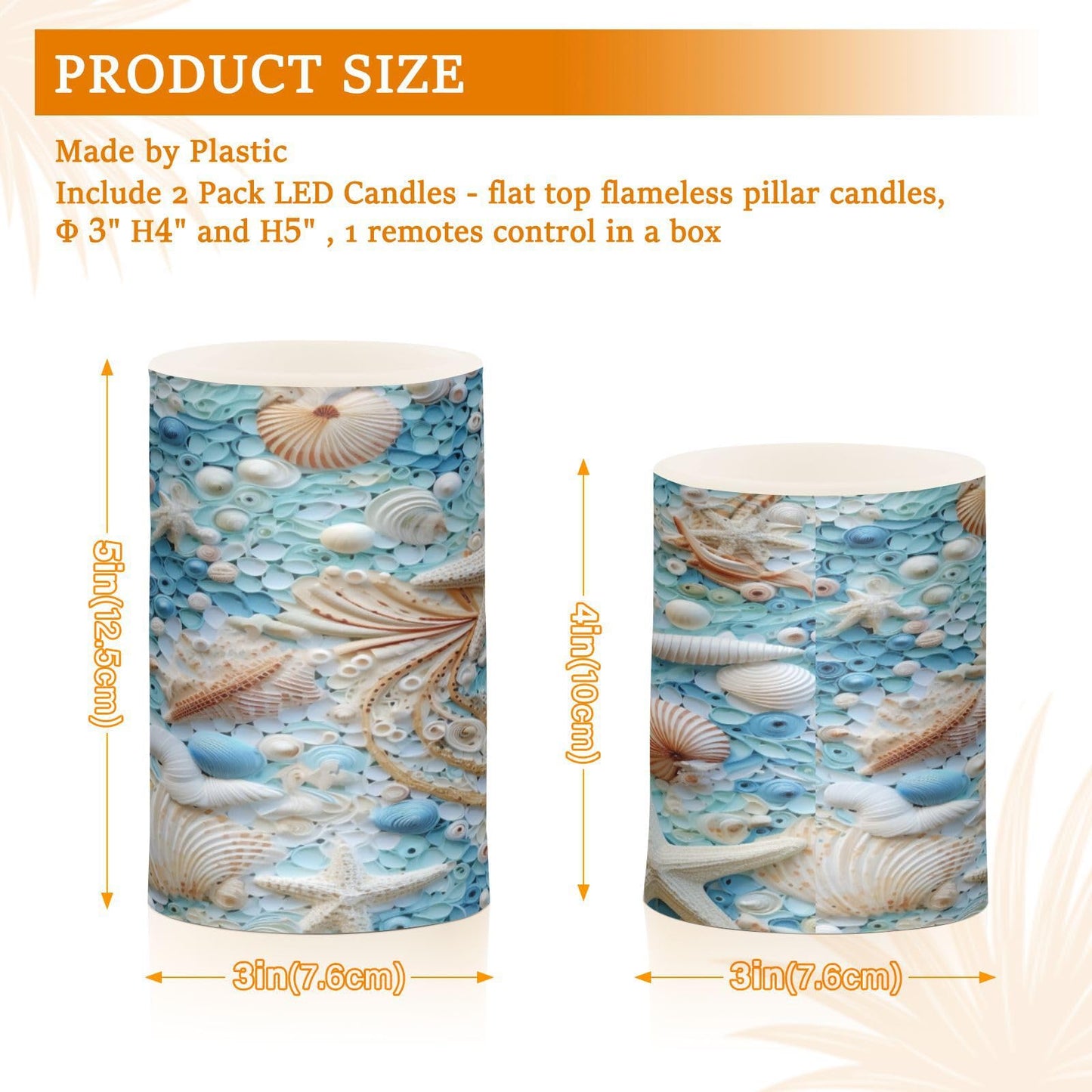 BOENLE Flickering Flameless Candles, Starfish Seashell LED Candles with Remote Timer, Set of 2 Battery Operated Candle for Valentine Wedding Birthday