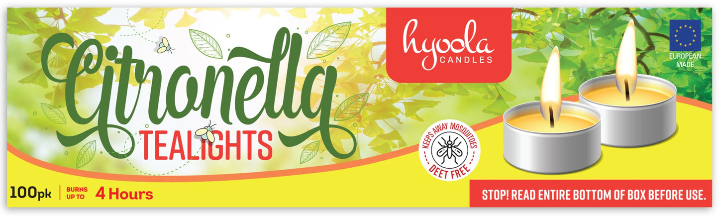 Hyoola Tealight Citronella Candles - Anti Mosquito Candle - 4 Hour Burn - 100 Pack - DEET Free
