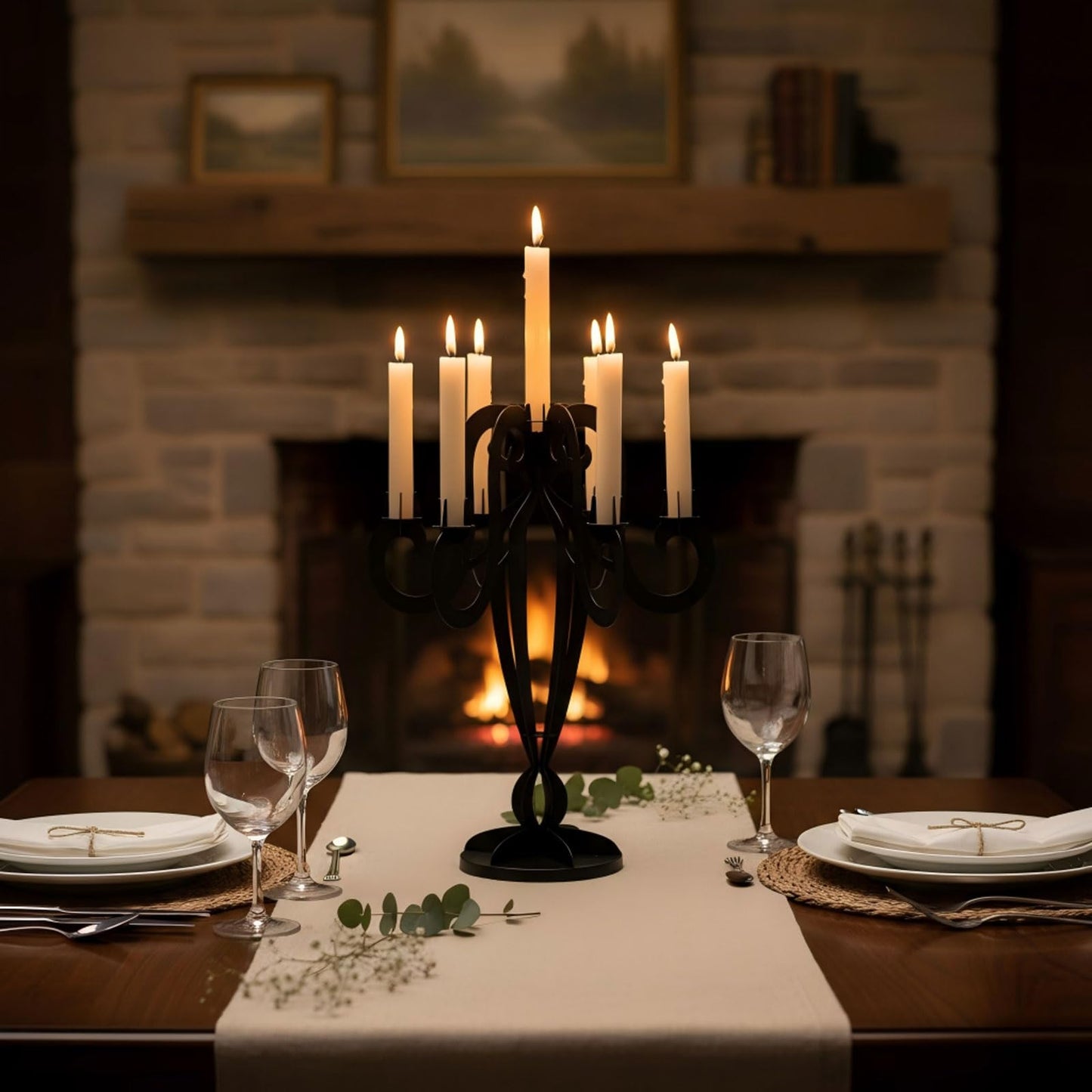 AIM & GGKK 7 Arm Black Metal Candelabra Candle Holders – Elegant Taper Candle Holders, Classic Candlestick Holder, Decorative Candelabra Centerpiece for Table & Home Decor