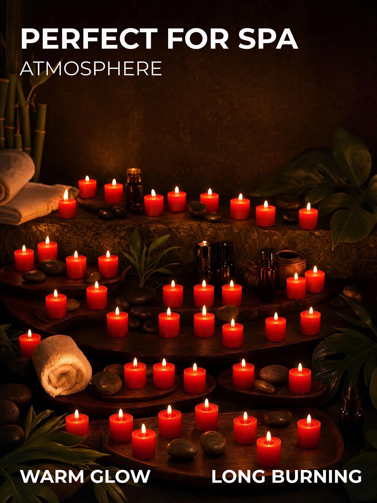 CANDWAX Unscented Red Votive Candles Set of 36 - Clean-Burning, Long-Lasting 15 Hour Burn - Ideal for Weddings, Home Décor, Spa, Events - Bulk Value for Versatile Use