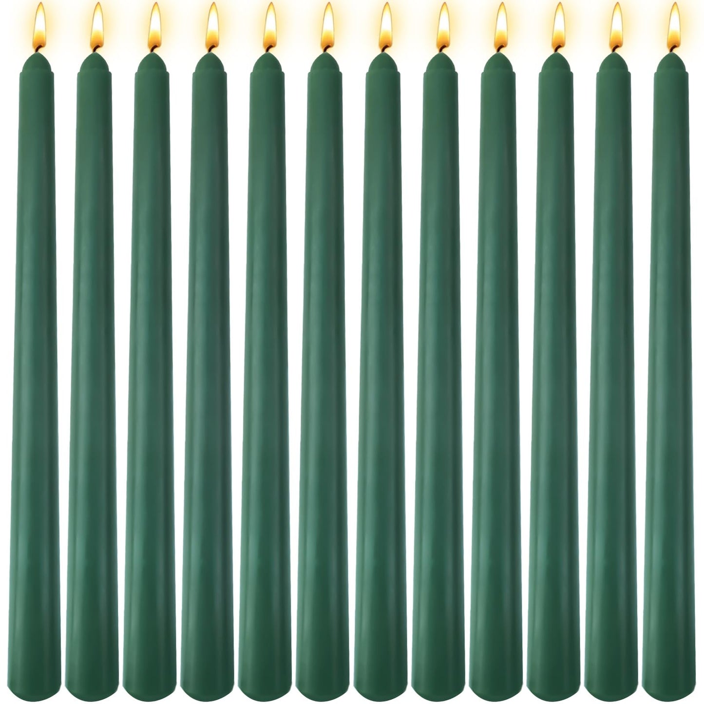 12 Pack 10 inch Hunter-Green Taper Candle Set for Holiday Dinner Party, Unscented Long Candlesticks, Dripless and Smokeless, 7-8 Hours Burn