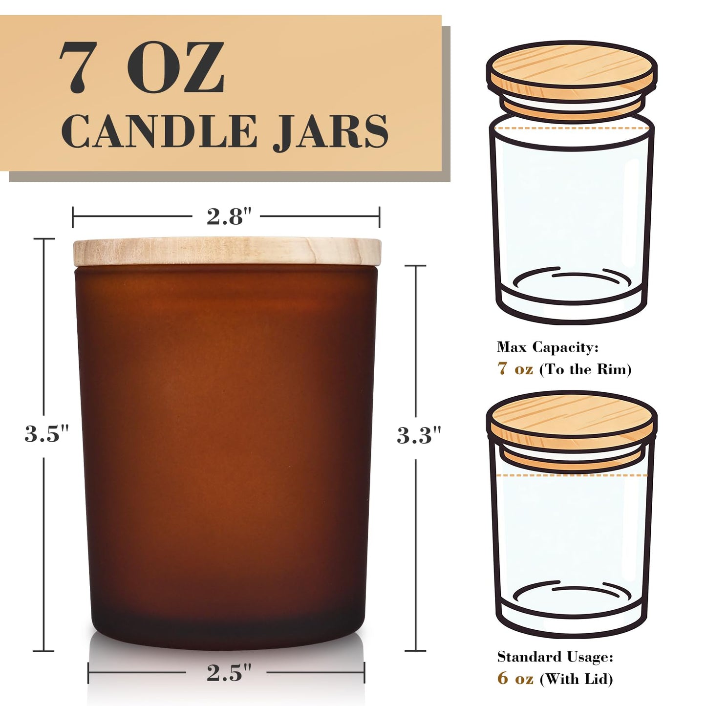 COYACOOL 12PCS Candle Jars for Making Candles, 7 oz Thick Empty Glass Candle Making Jars with Bamboo Lids, in Bulk, Frosted Brown