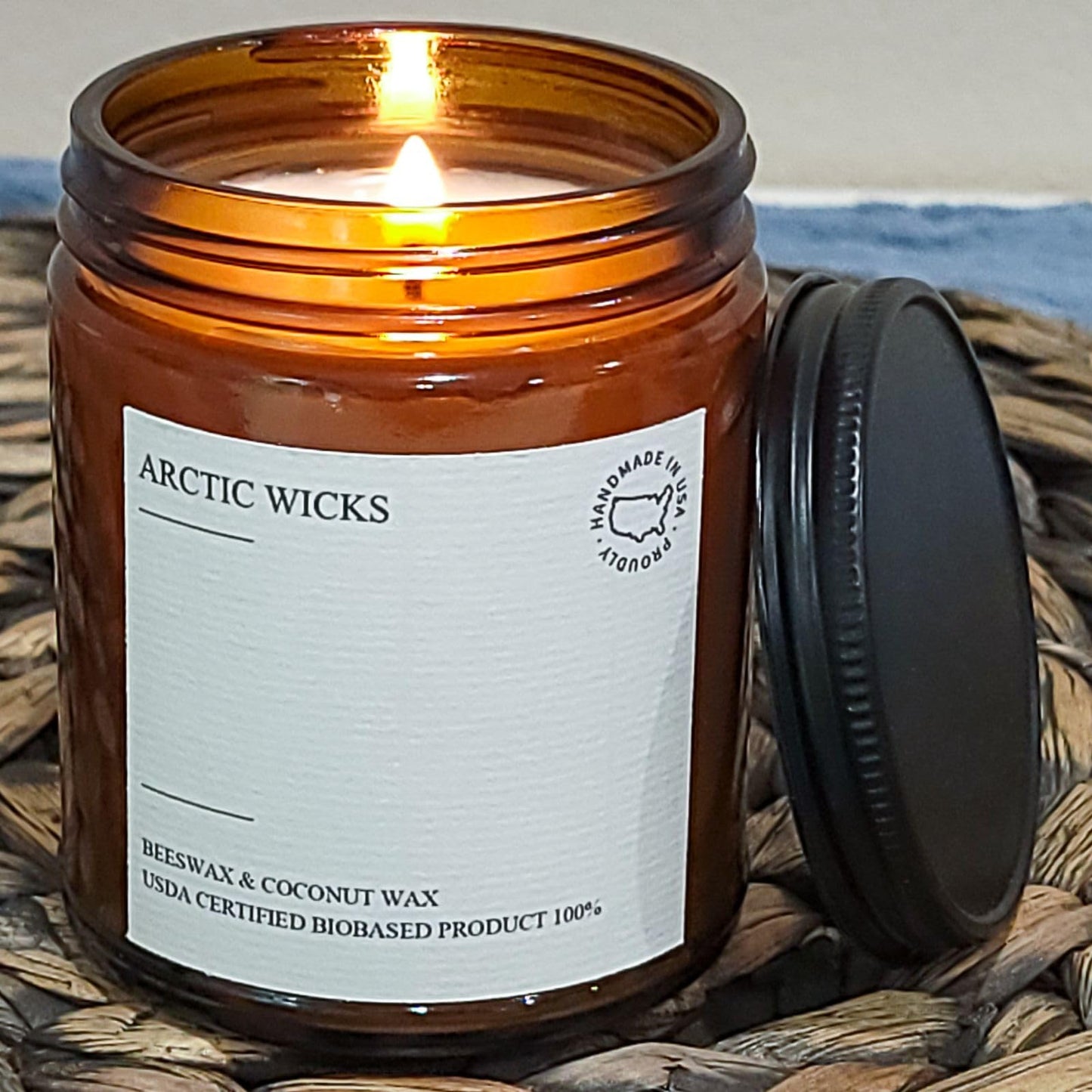 Vanilla Scented Coconut & Beeswax Candle | 9oz Amber Jar | Arctic Wicks Handmade Non-Toxic Clean Burning Candles | Inspired by Festive Vanilla Fig | Spa or Gift | USDA Certified 100% Biobased