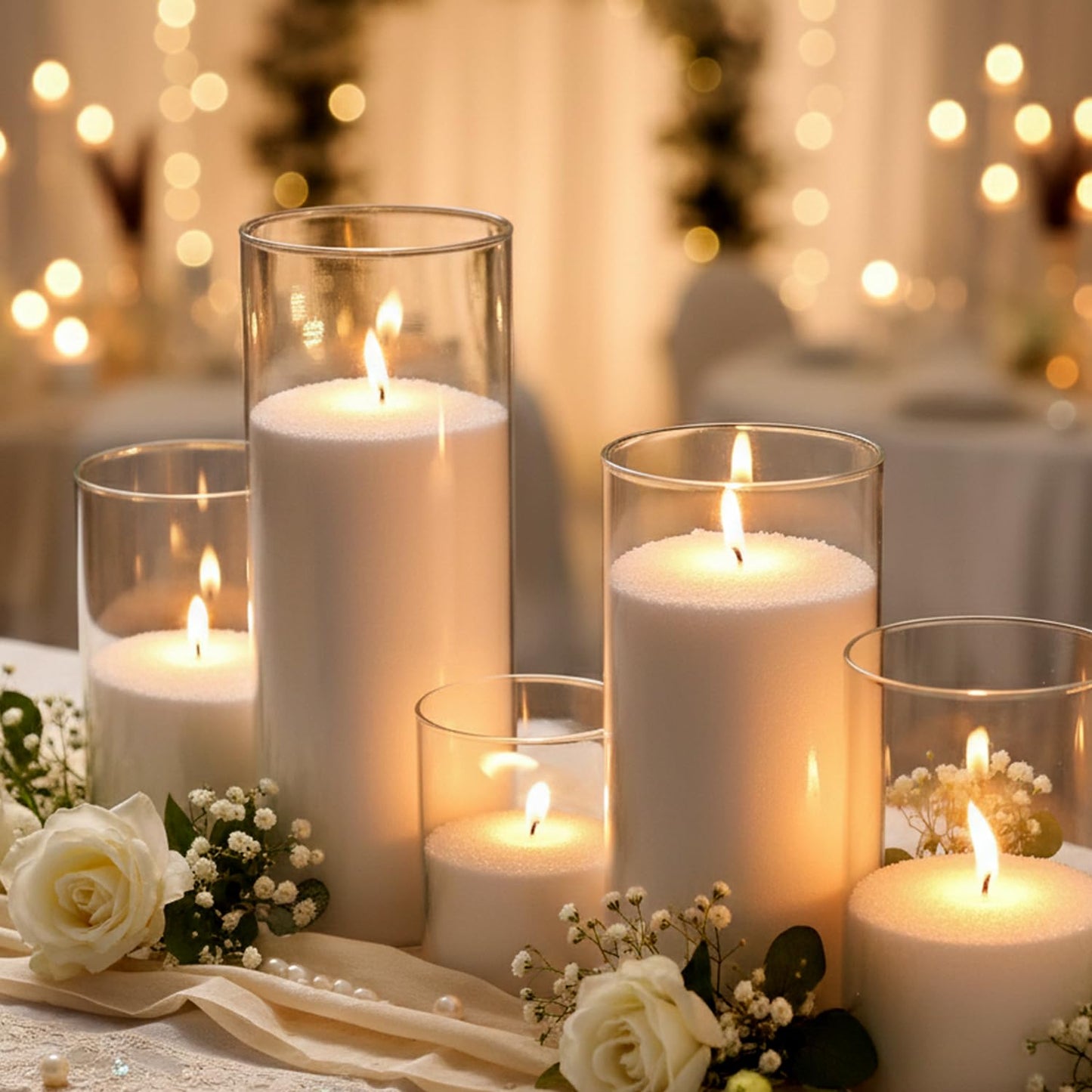LAMORGIFT 8LB Candle Sand- White Candle Beads, Sand Wax for Wedding Decor, Pearled Candles with Wicks (50 Pcs) & Wooden Spoons, Unscented for Powder Candle Making, Candles Refill Kit