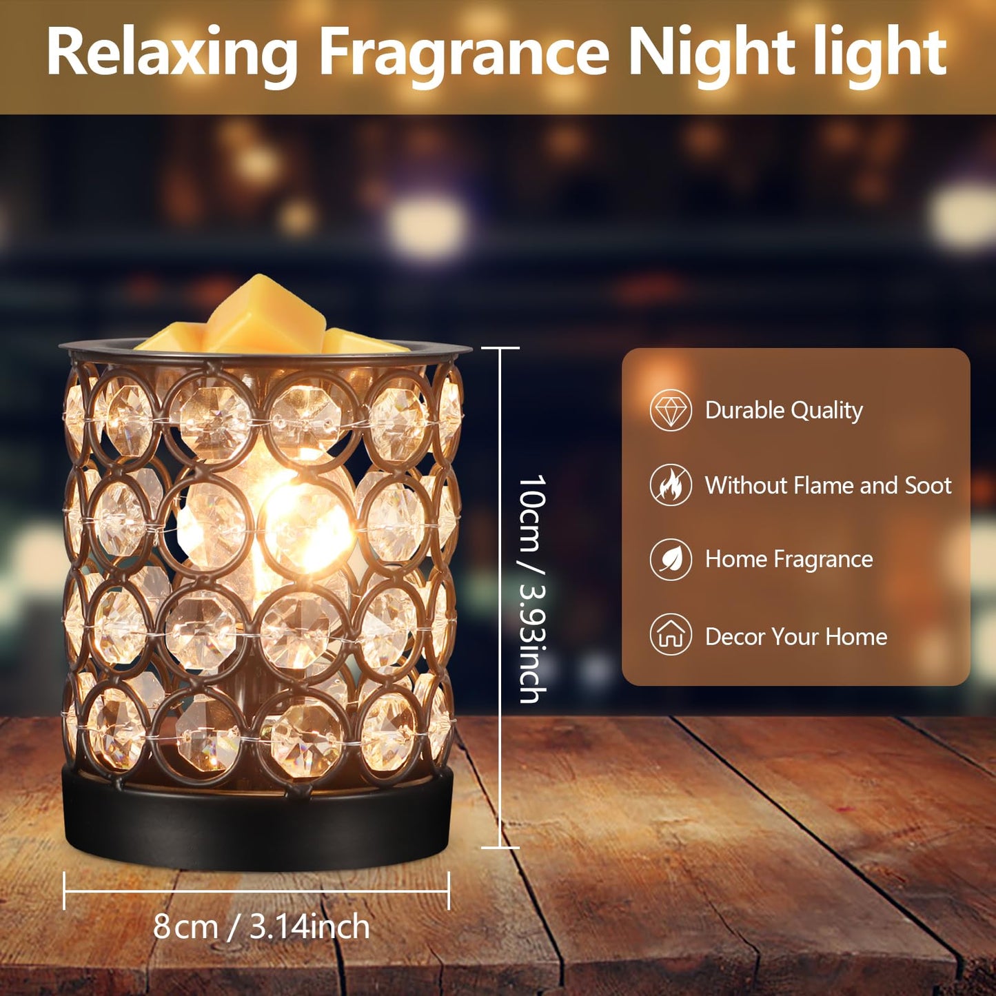 Crystal Wax Melt Warmer Candle Wax Warmer for Scented Wax 2 in 1 Wax Melts Fragrance Warmer Wax Cubes Melter Home Office Deco Night Light Valentines Day Birthday Gifts for Women Mom Girl(01-Black)