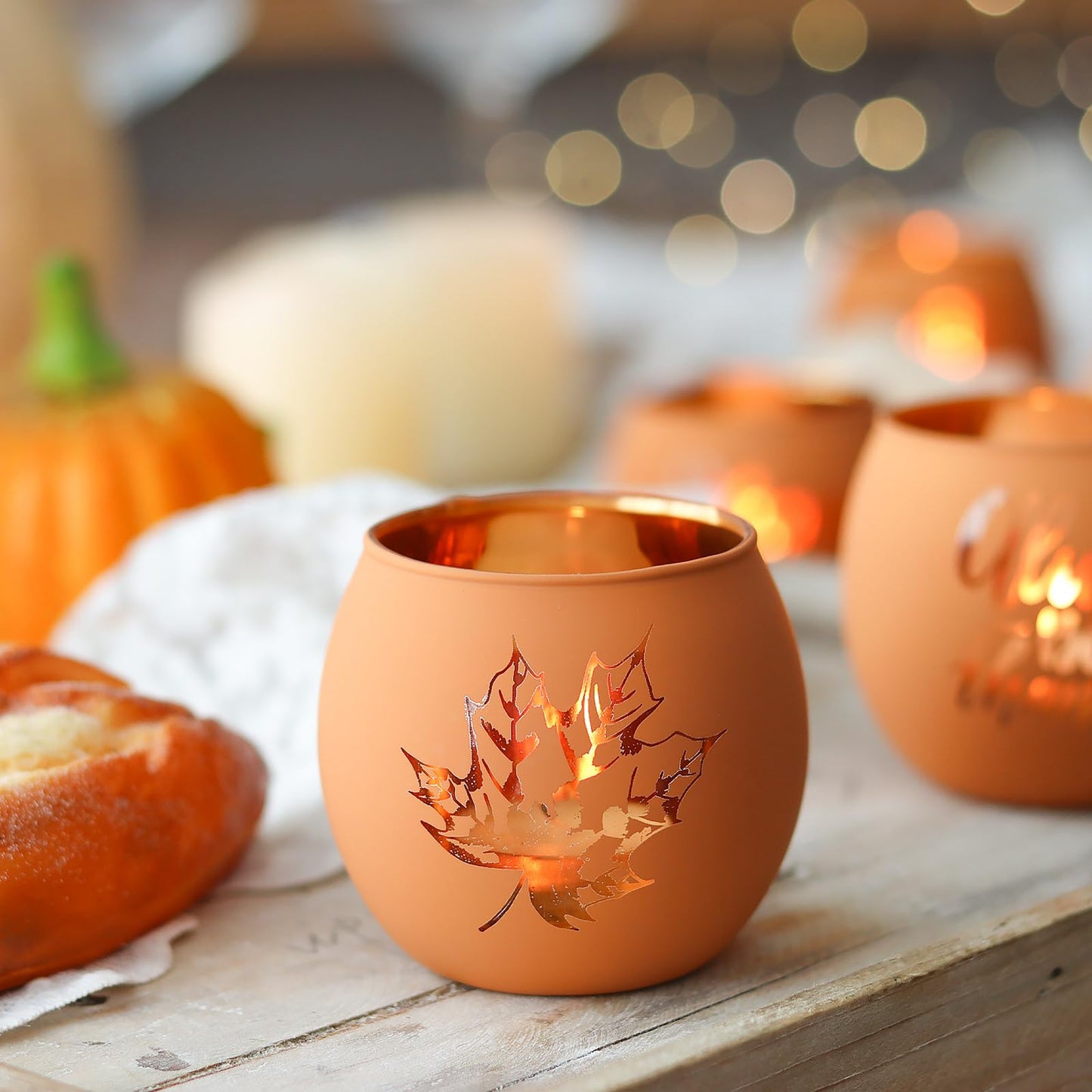 WDHODEC Thanksgiving Candle Holders 6 Pieces Orange Pumpkin Glass Votive Candle Holder for Fall Wedding, Party, Table Centerpiece Décor Thanksgiving Decorations Indoor and Outdoor