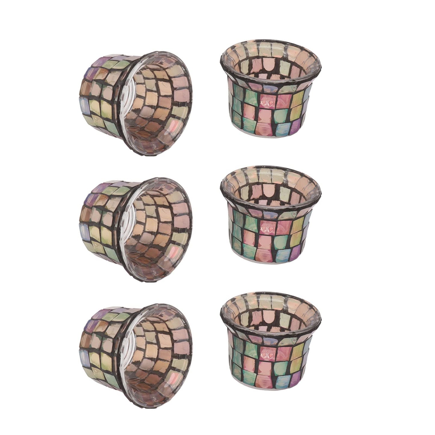 Jeanoko Mosaic Tealight Holder Set of 6 Solid Glass Candle Holder Cups for Wedding Table Centerpiece Meditation Decor Brown for Tealights Prayer Candles and Mini Planters