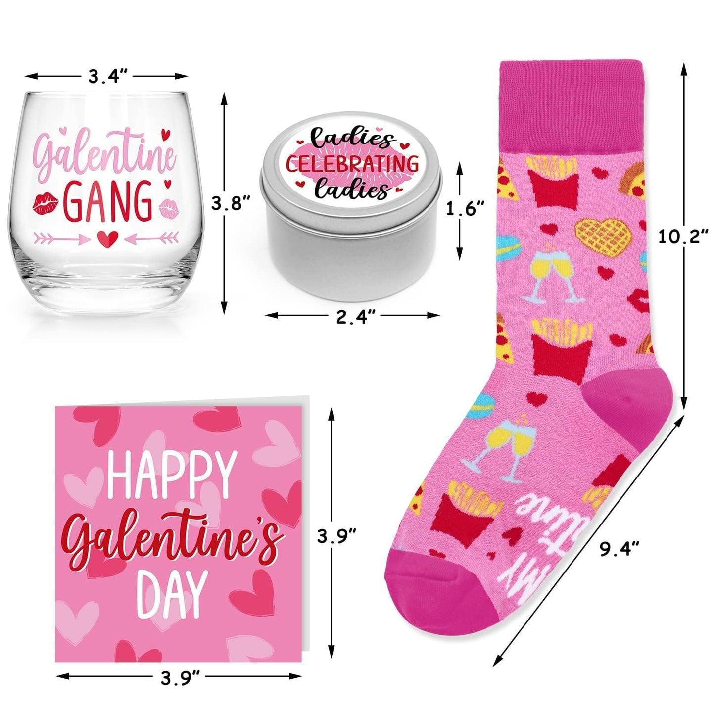 Galentines Day Gifts for Women Galentine Wine Glass Socks Rose Scented Candles Greeting Card Ladies Celebrating Ladies BFF Present Birthday Idea Valentines Day Gifts for Her Friends Girls Sister
