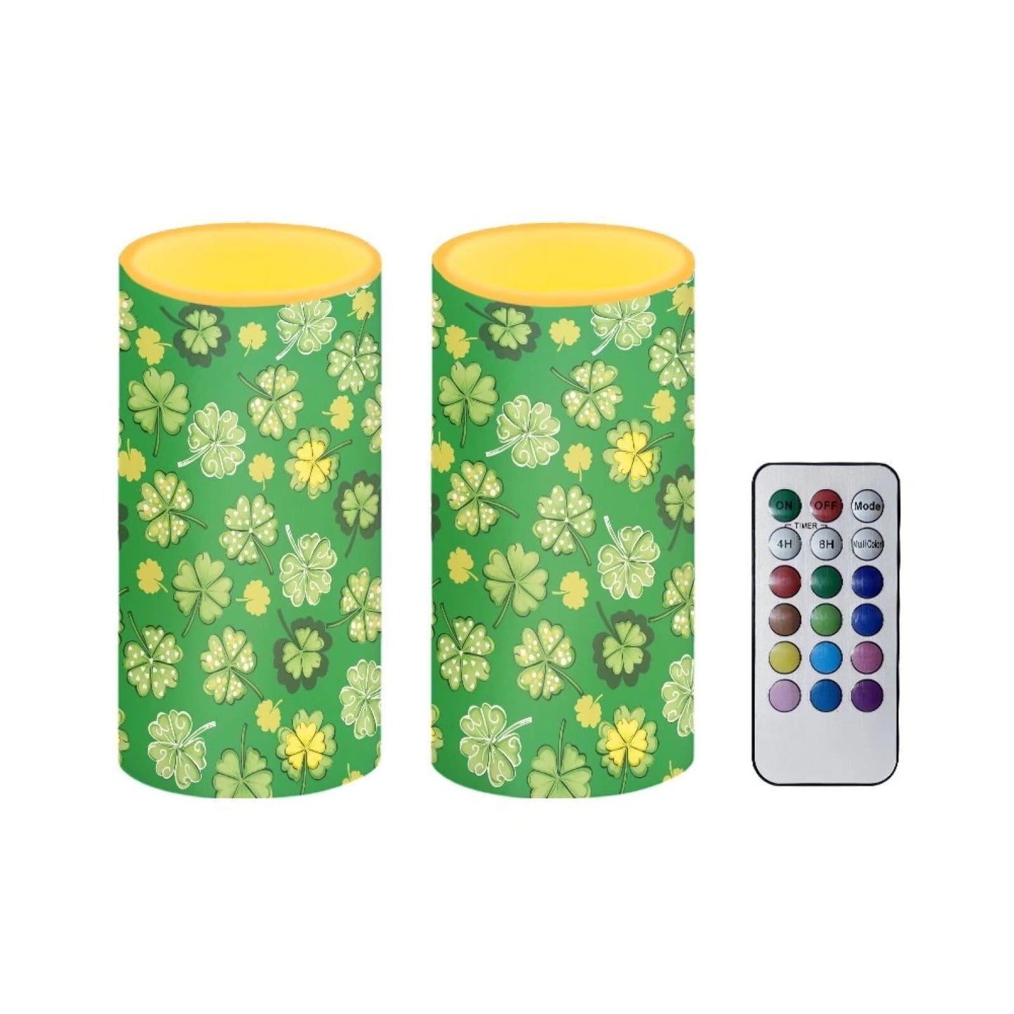Luarisgur St Patricks Day Flameless Candles Green Leaves Candles Battery Operated with Moving Wick LED Pillar Candles 2 Pack 3 x 6 Inches for Home Decorations