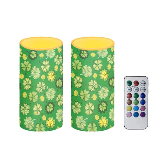 Luarisgur St Patricks Day Flameless Candles Green Leaves Candles Battery Operated with Moving Wick LED Pillar Candles 2 Pack 3 x 6 Inches for Home Decorations