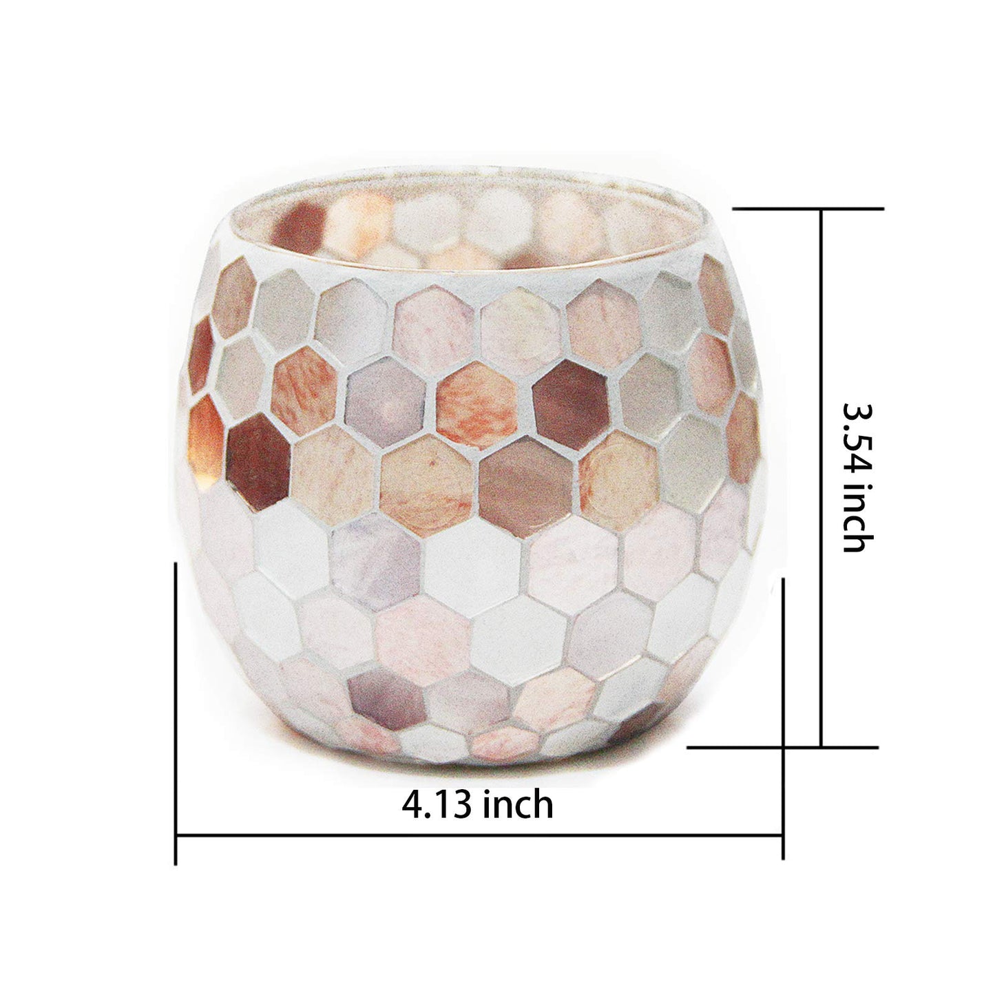 JOUDOO Round Shell Tealight Holder, Mosaic Glass Votive Candle Holder Centerpiece for Wedding, Gift, Candlelight Dinner, Home Decor (Shell Hive)