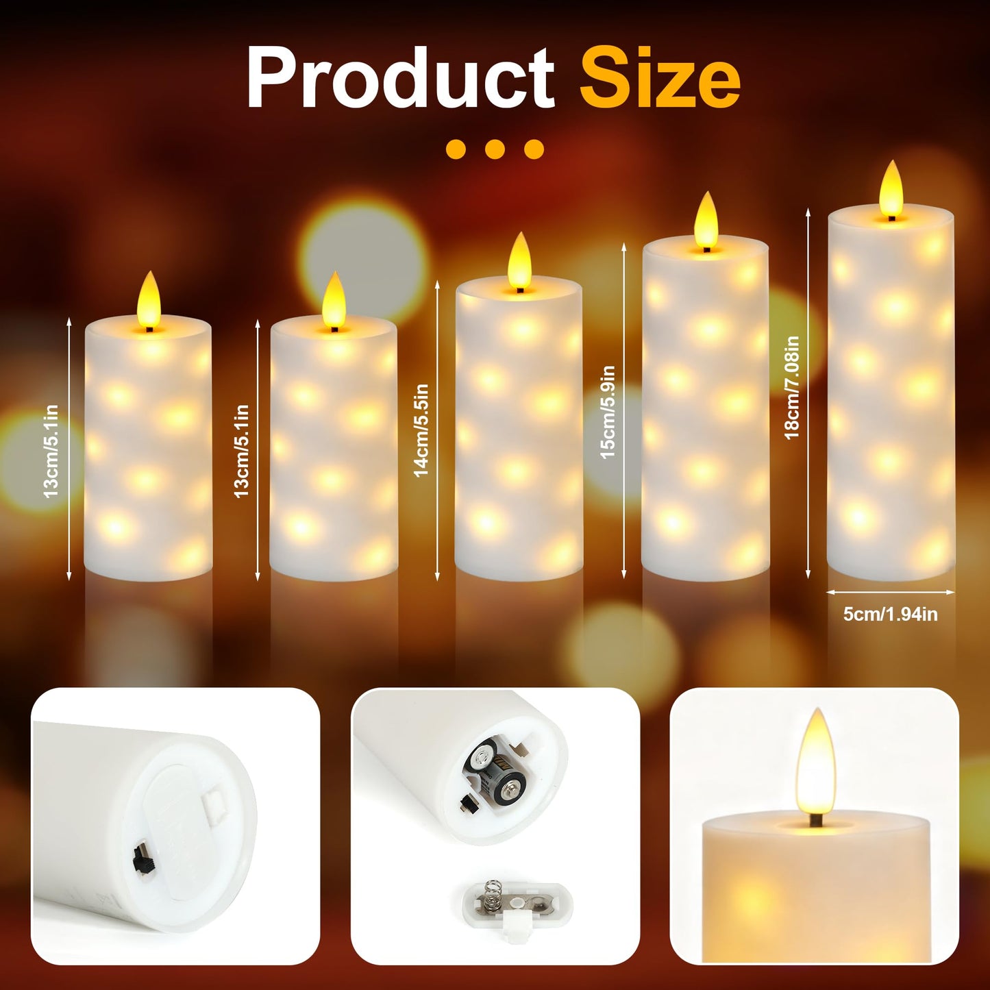 Goyuon Flameless LED Candles 5 Pack with Timer Remote, Embedded Star String Lights, Battery Operated Flickering Candles for Home Wedding Bedroom Living Room and Festival Decorate
