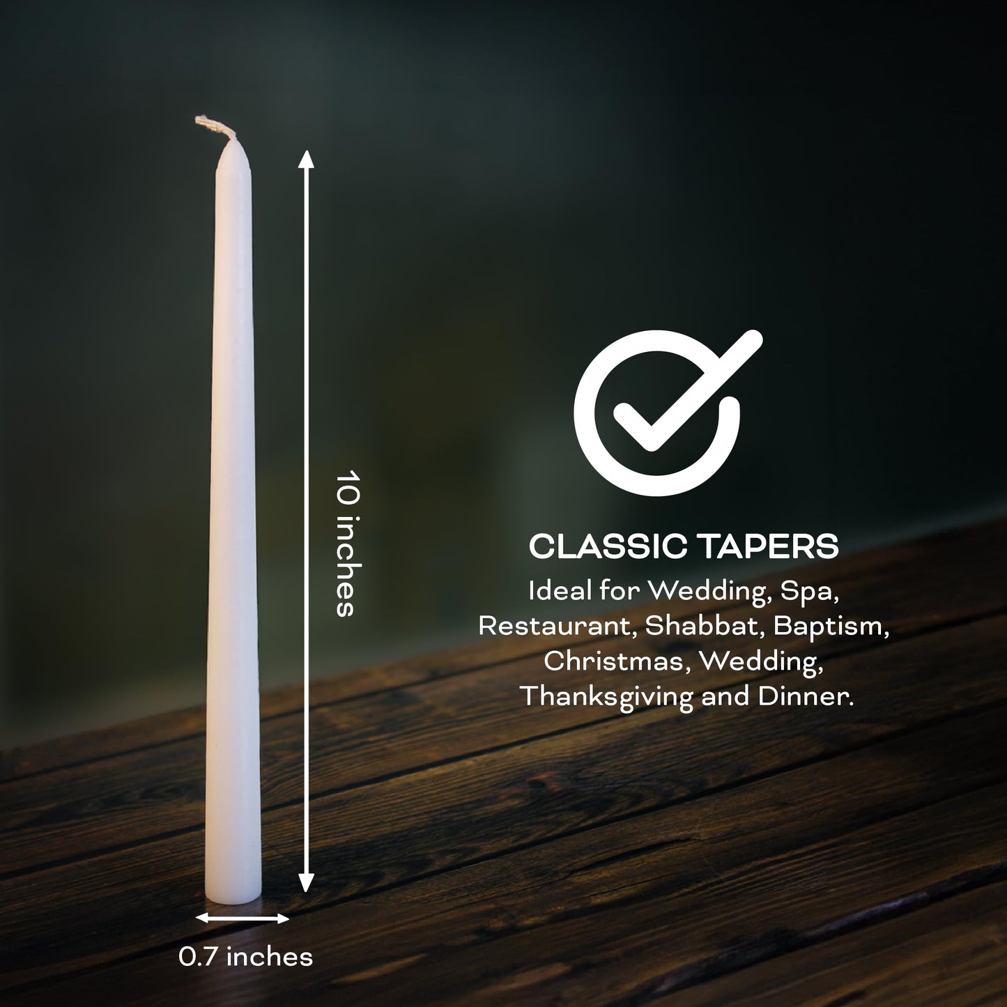 Estrella Blanca 4 Pack 10-Inch White Taper Candles, Unscented Smokeless Dripless Tall Candlesticks for Home Décor, Dinner Tables, Parties, and Weddings