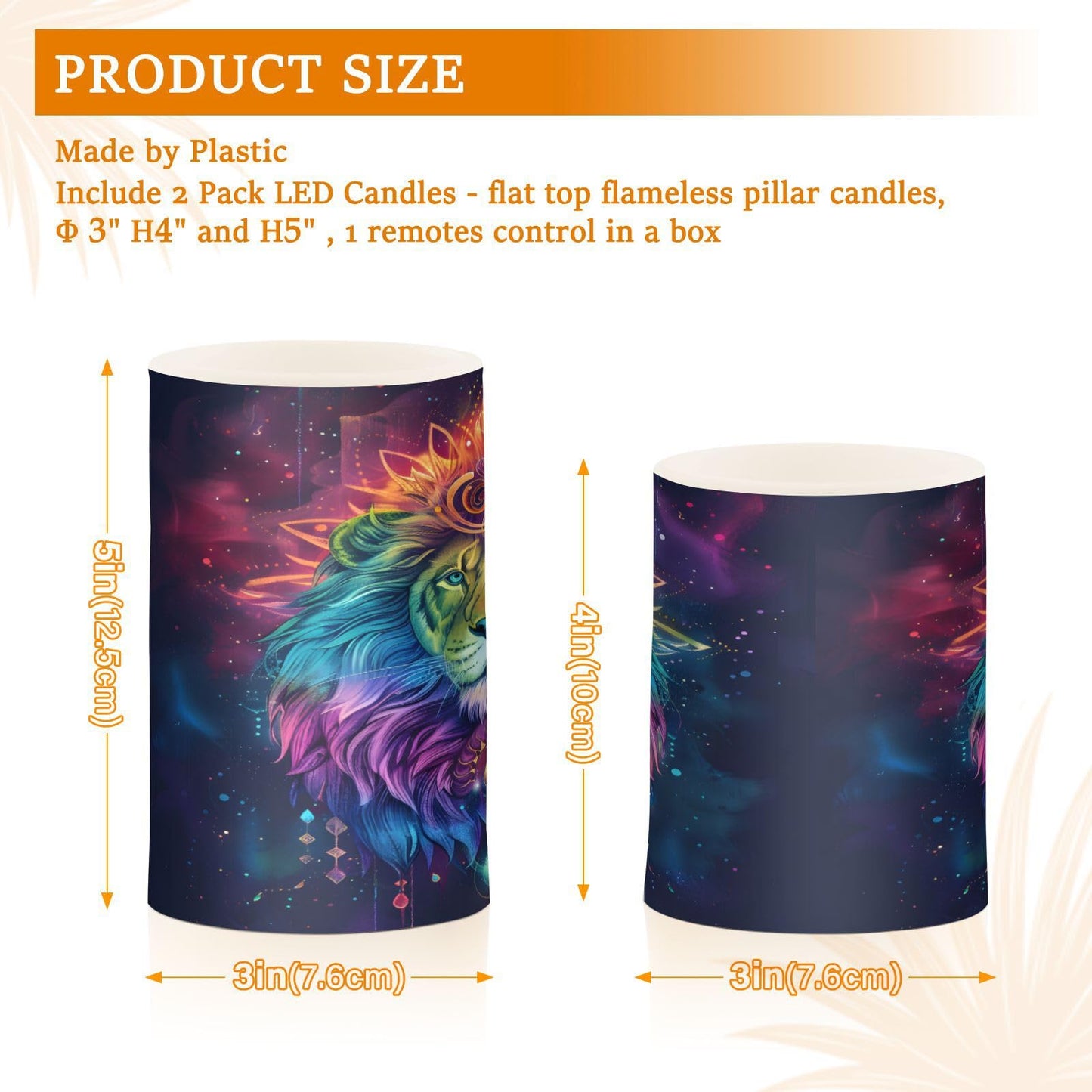 BOENLE Flickering Flameless Candles, Lion Bohemian LED Candles with Remote Timer, Set of 2 Battery Operated Candle for Valentine Wedding Birthday