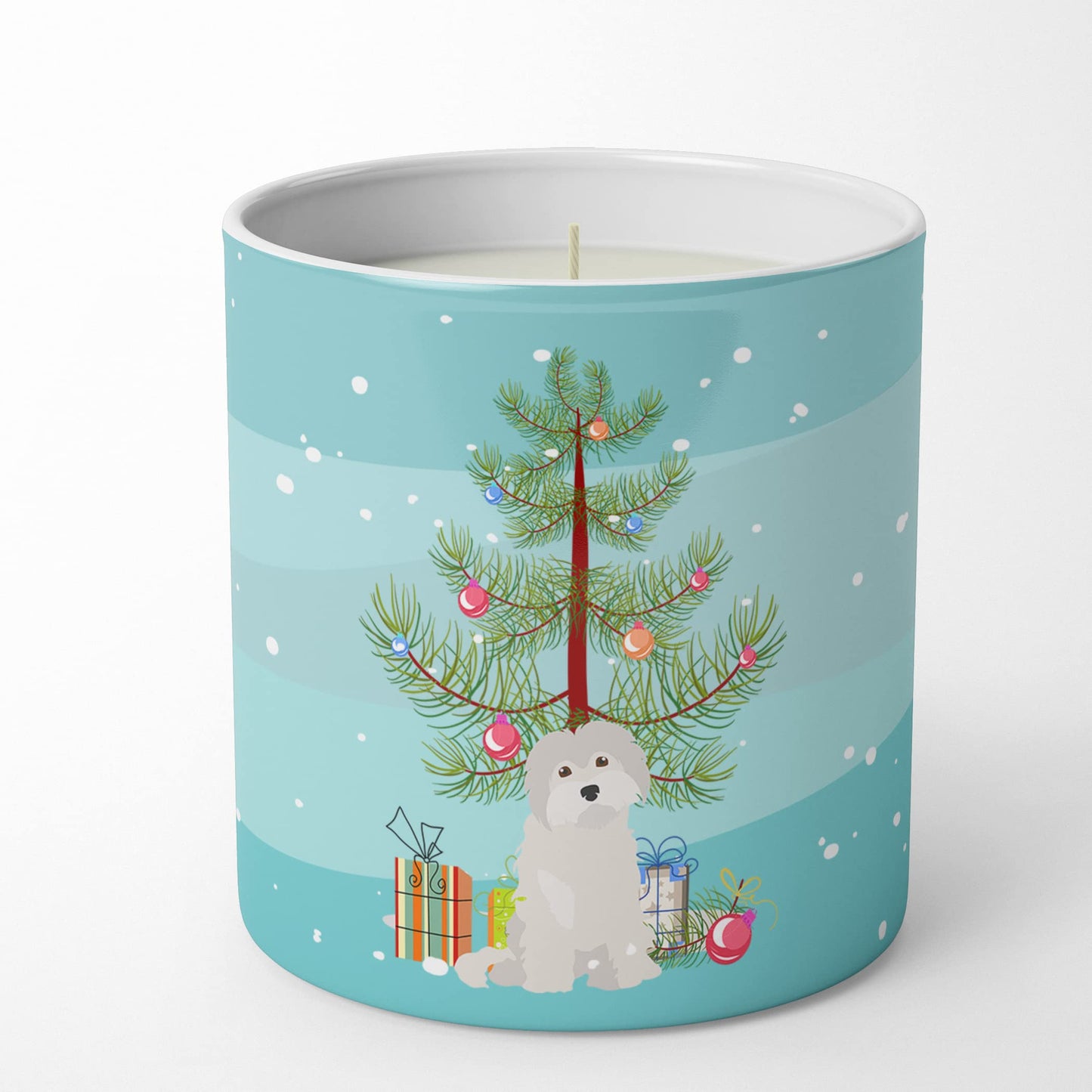 Caroline's Treasures CK3501CDL Maltese #2 Christmas Tree 10 oz Decorative Soy Candle Nature Soy Wax Essential Oil Home Decor Ideal for Bedroom Kitchen Bath Office Gift, 10 oz