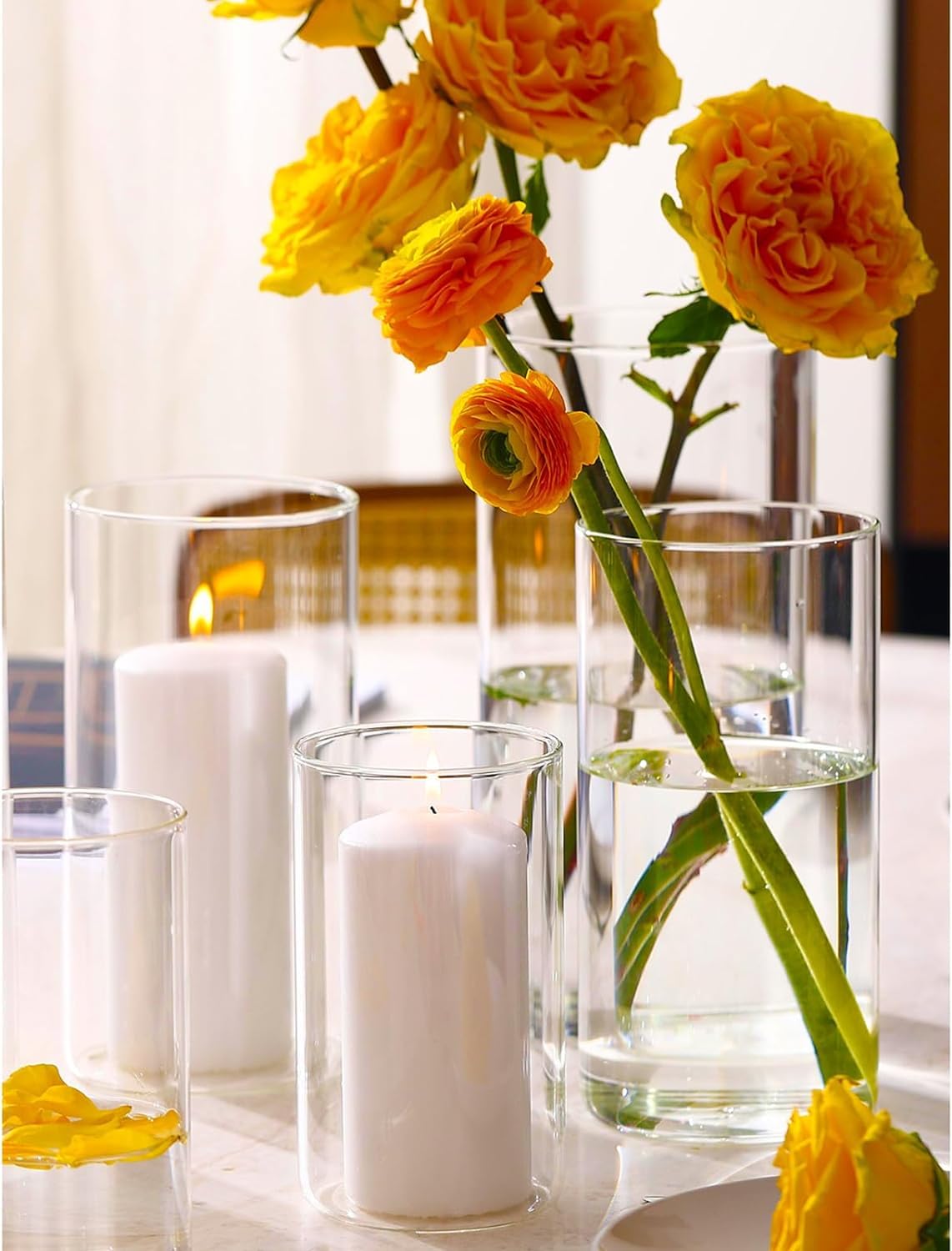 Hurricand 18 PCS Glass Candle Holders - Clear Cylinder Vases for Centerpieces, Wedding & Party Decoration