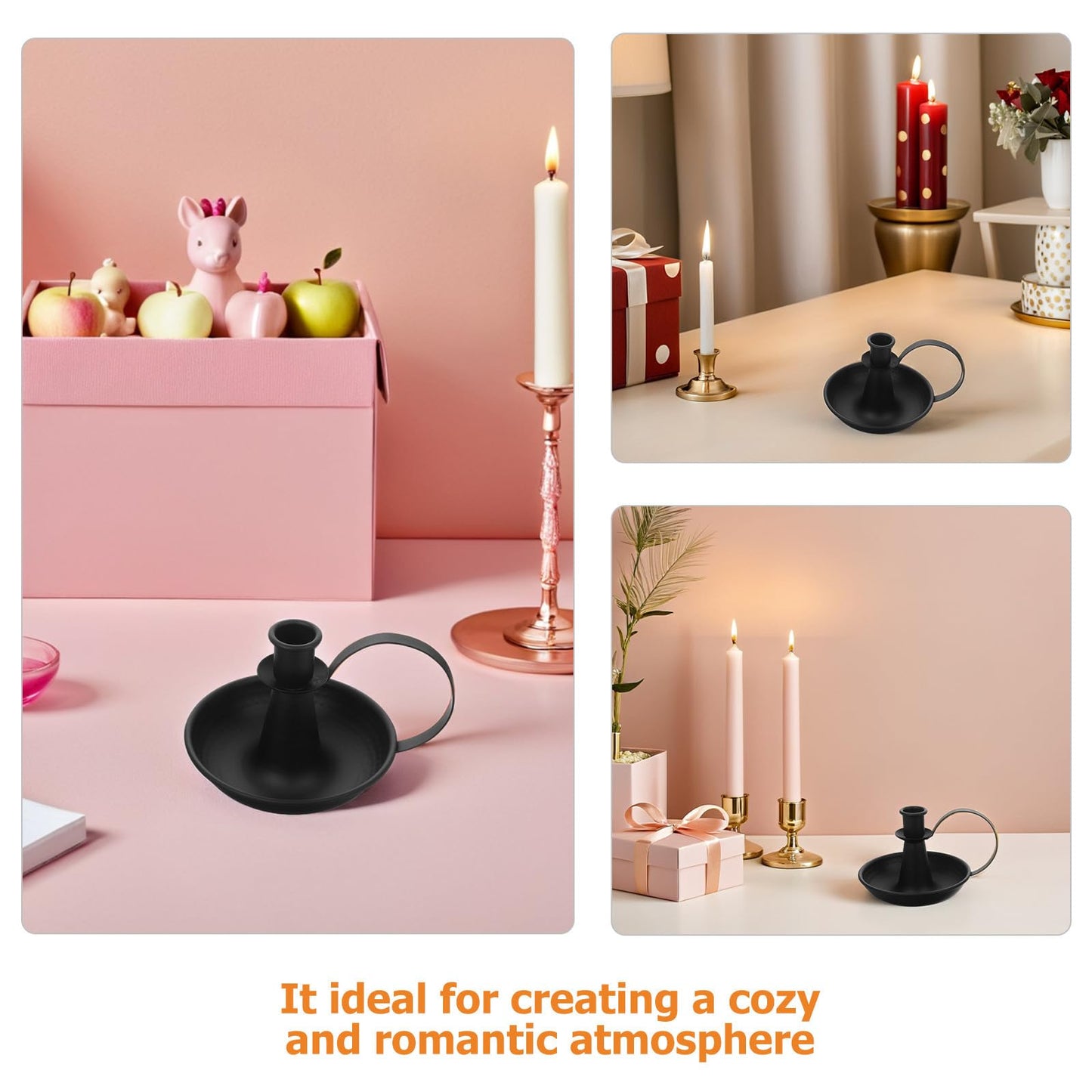 Generic Candle Pillar Holder: Elegant Iron Candle Plate Enhanced Romantic Atmosphere - Metal Candlestick with Handle for Weddings Home Decors Holiday Parties