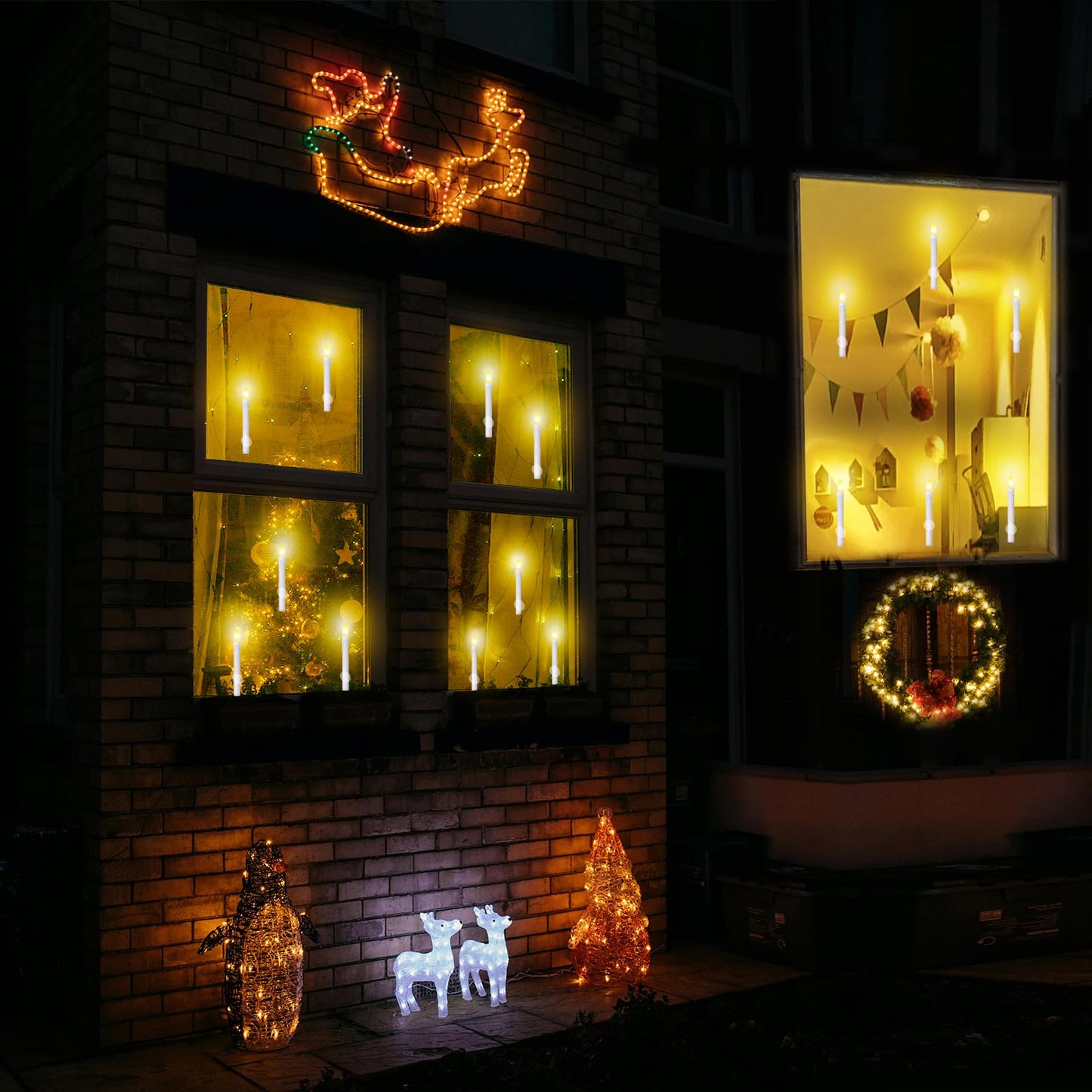 Kithouse Flameless Candles 10 Pack Battery Operated Window Candles with Drip Texture,Remote Timer,10 Removable Candle Holders,Suction Cups,20 AA Batteries for Home Decor Christmas Wedding (Black)