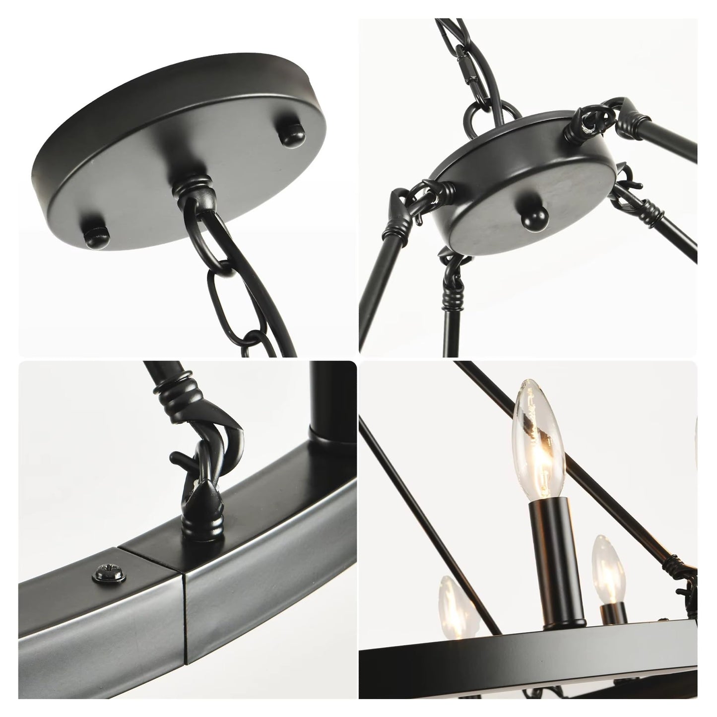 6 Light Black Carriage Wheel Pendant Light 20.65 Inch Candle Pendant Light,Comfortable Lighting