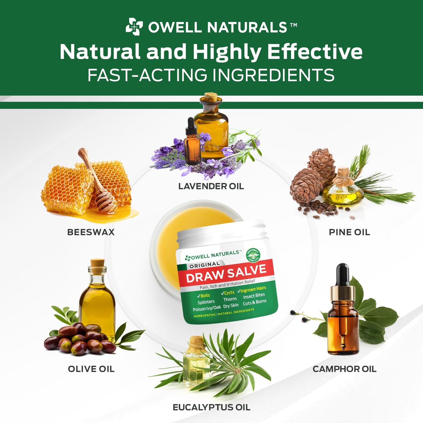 OWELL Naturals Drawing Salve Ointment for Boil & Cyst Removal, Deep Ingrown Hair, Splinter Remover, Bug Spider Bites, Bee Sting, Mosquito Itching, Poison Ivy