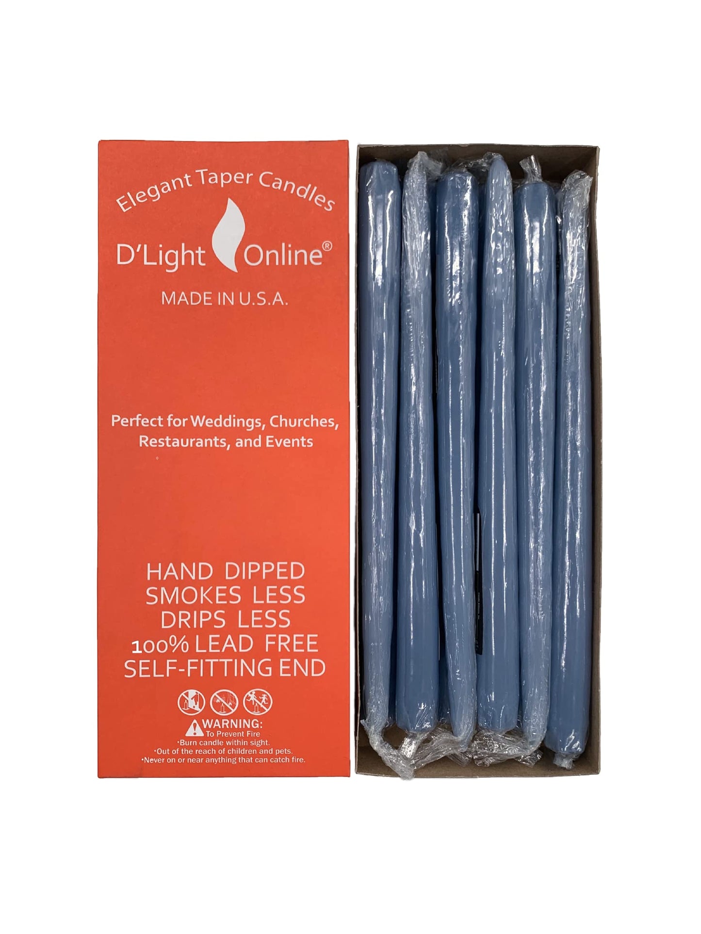 D'light Online Elegant 12" Unscented Slate Blue Taper Candles, Premium Quality Hand-Dipped Tapered Candles, Dripless and Smokeless - Set of 12 Individually Wrapped (12 Inch, Slate Blue)