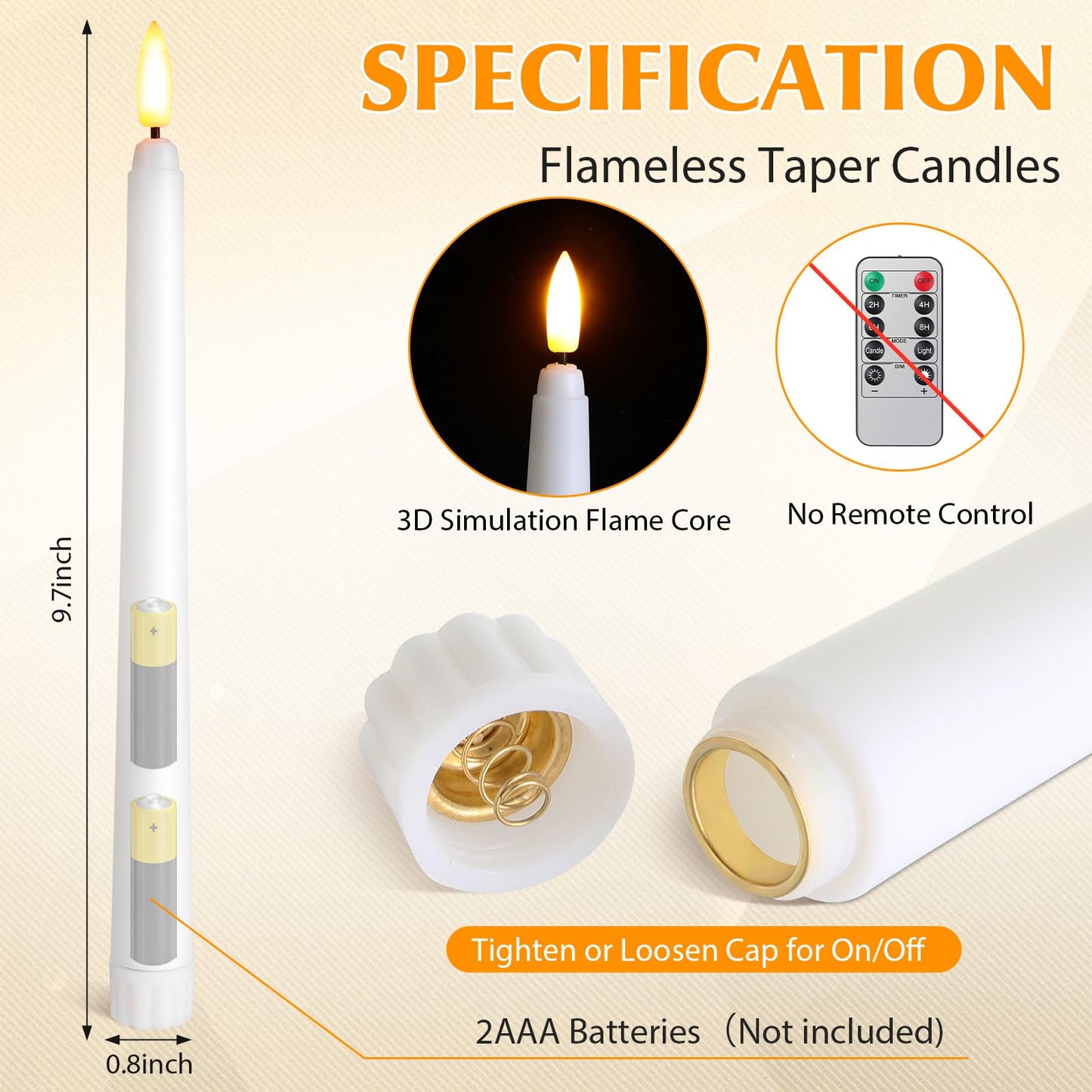 Baquler 50 Pcs 9.7 Inch Flameless Taper Candles Battery Operated Taper Candles Bulk LED Flickering White Candlesticks for Wedding Church Table Centerpiece Halloween Christmas Party Decor