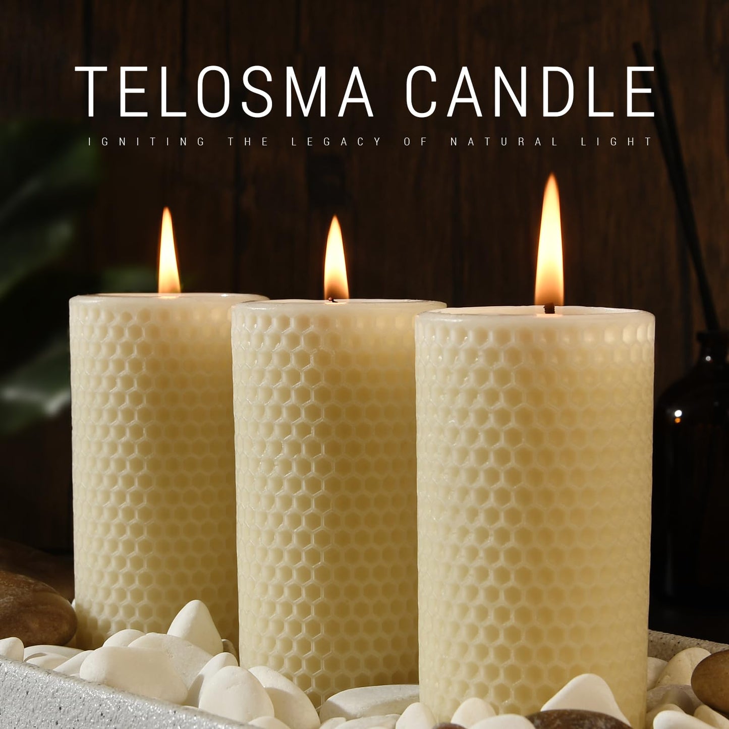 Pure Natural Beeswax Pillar Candles - Pack of 3 - Honeycomb Surface, No Scent- for Emergency/Prayer/Relax (2inch Diameter, 4 inch Tall - Off White)