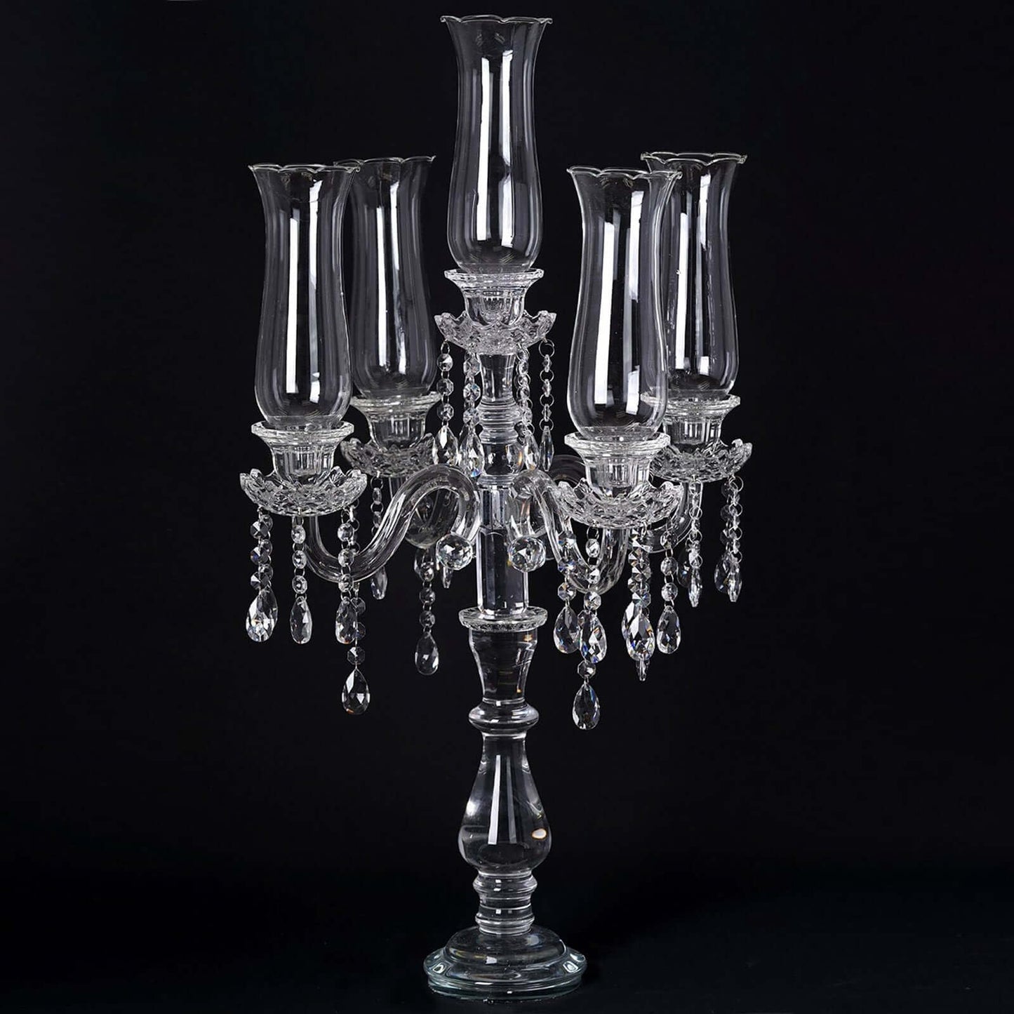 Efavormart 5 Arm Premium Crystal Glass Taper Candle Holder Candelabra with Chandelier Chains 32"