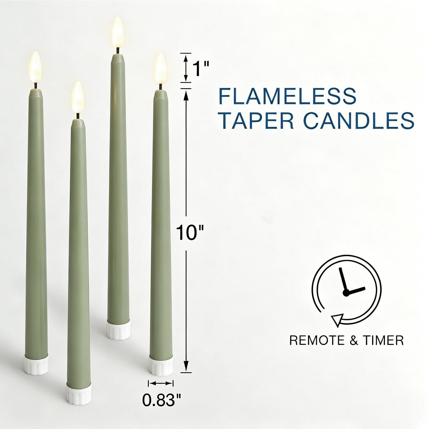Ni-JASW Sage Green Flameless Taper Candles with Remote, Flickering Battery Operated LED Candlesticks Home Decor Set of 4