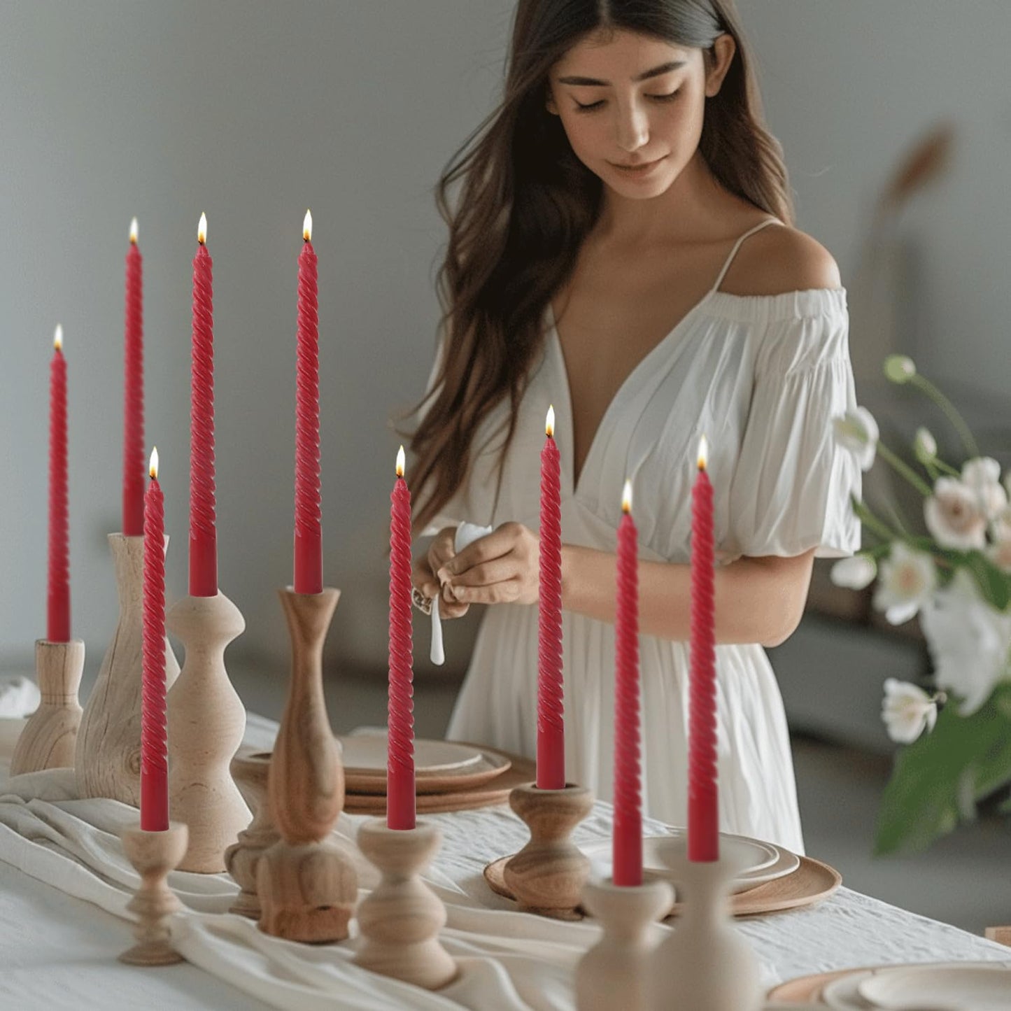 Wine red Taper Candles Stick Spiral Taper Candles-Set of 12 for Fall Decoration Weddings Party Church-Unscented Candles,10inch(F-Wine red)