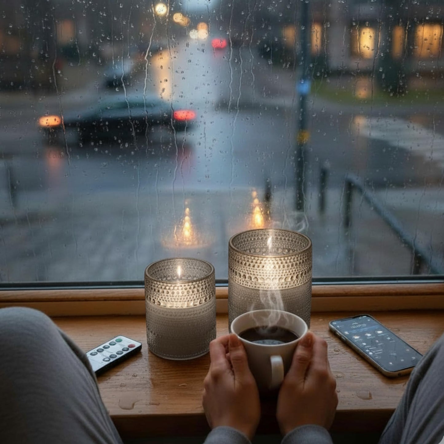 VENTA Stunning Grey Dotted Glass Flameless Candles 2-Pack with Realistic Flickering Glow | Includes Remote & Timer | Battery Operated LED Set for a Cozy & Chic Home Decor Accent