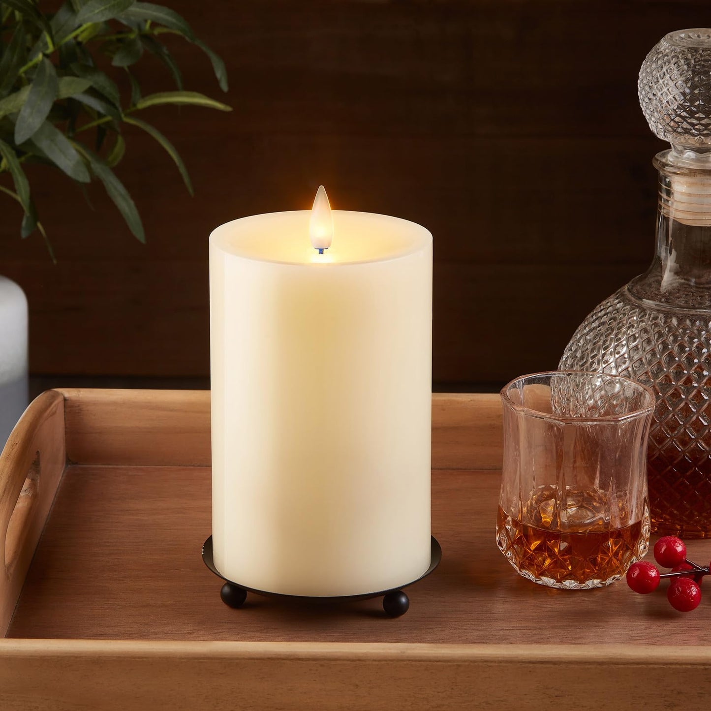 CozierGlow Flameless Pillar Candles Flickering with Remote Timer, Battery Operated LED Candles Up to 400 Hours, 3D Moving Flame Real Wax Candles, D4 x H6, Remote Included (Ivory, 4inx6in)