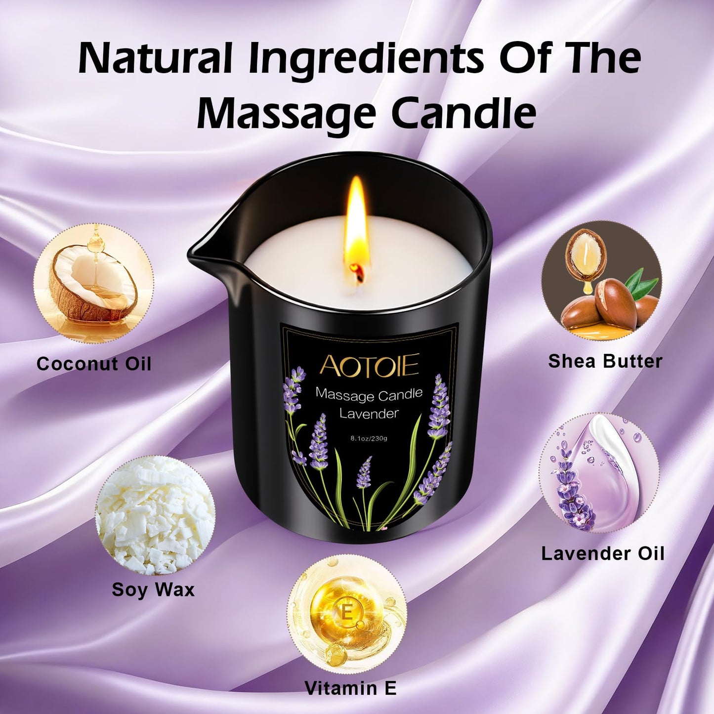 AOTOIE Massage Oil Candle,8.1 oz Low Temp Body Oil Candles for Massage Therapy, Moisturising Luxurious Relaxing Body Safe Soybean Wax Massage Candles for Home SPA (Lavender)