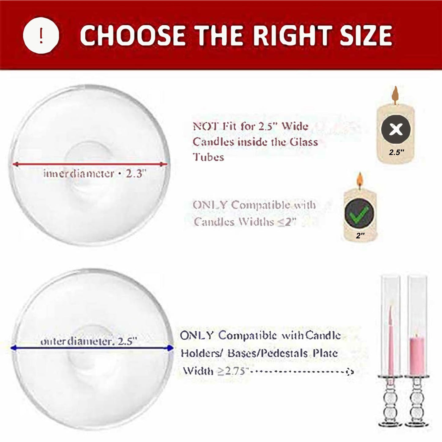 CYS EXCEL 6 PCS (H:14" D:2.5") Glass Hurricane Candleholder Tubes | Open-Ended Bottomless Cylinder, Chimney Tube for Taper Candles and Candlesticks