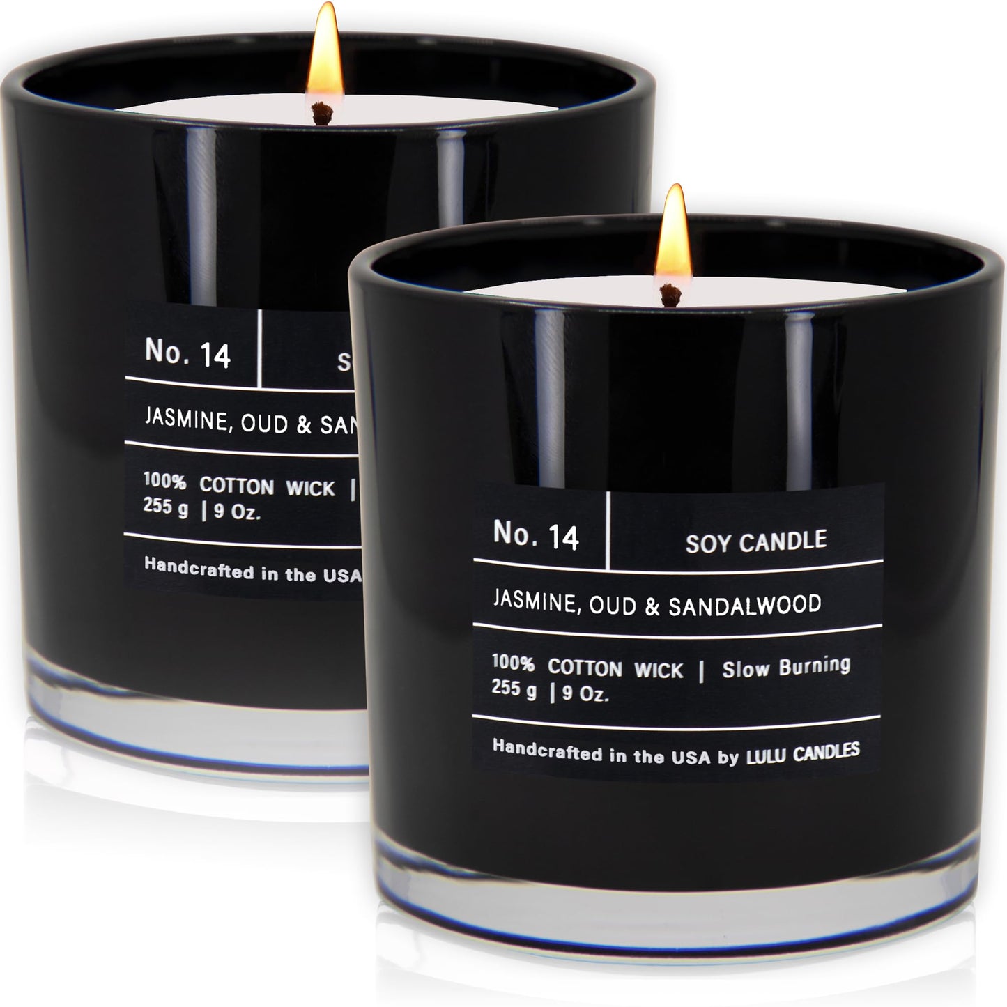 Lulu Candles | Jasmine, Oud & Sandalwood | Luxury Scented Soy Jar Candle | Hand Poured in The USA | Highly Scented & Long Lasting (9 Oz. 2 Pack)
