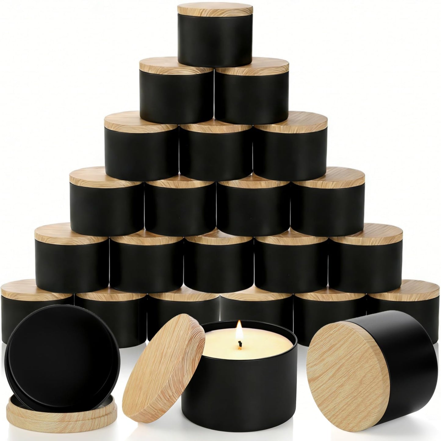 Pumtus 24 Pack 8 OZ Candle Tins, Matte Black Candle Container with Lids, Round Metal Jars for Making Candles, Bulk Empty Candle Vessel, Wax Mold Supplies, Gift Packaging Can for DIY, Storage, Gift