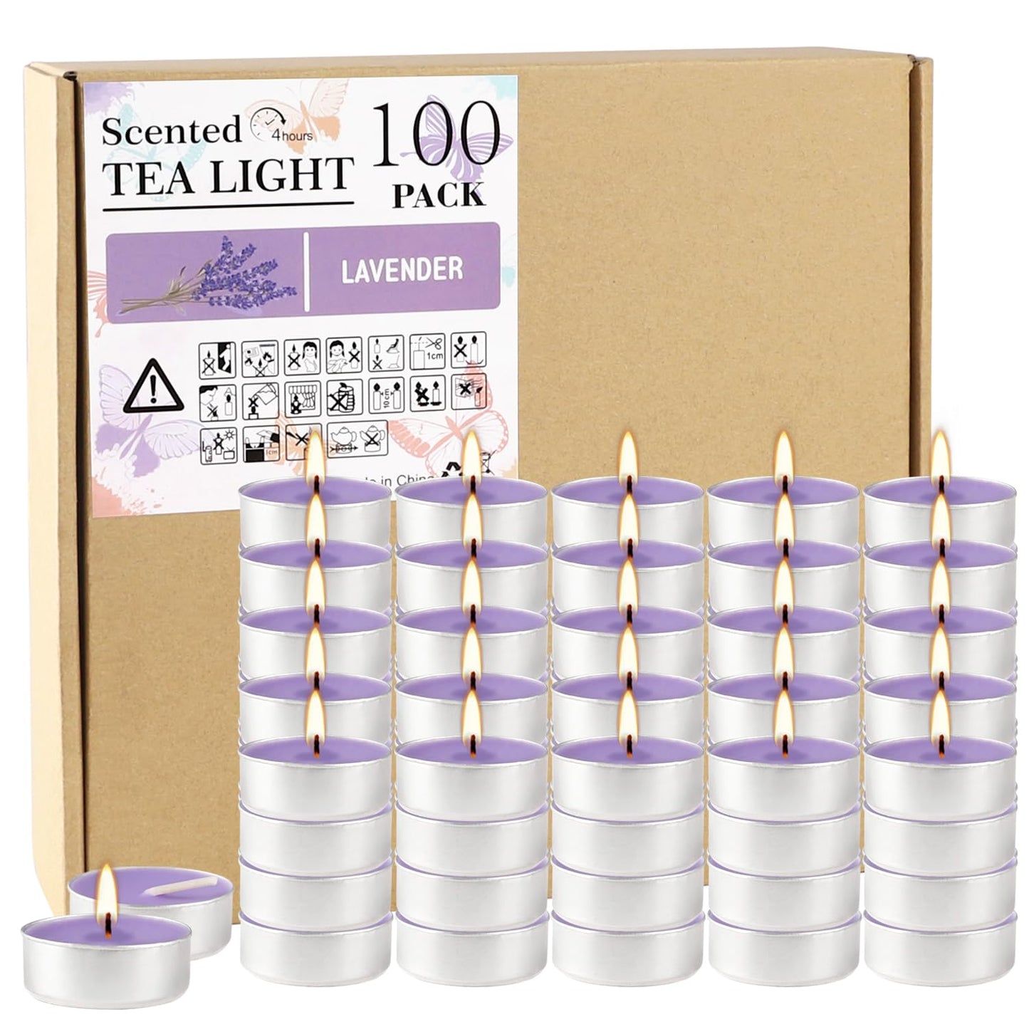 Wfmolcand Purple Lavender Scented Tealight Candles - Giant 100 Pack Candles -Smokeless, 4 Hour Burn - Gift Set for Valentine's Day, Christmas, Weddings Centerpiece & Home Decor