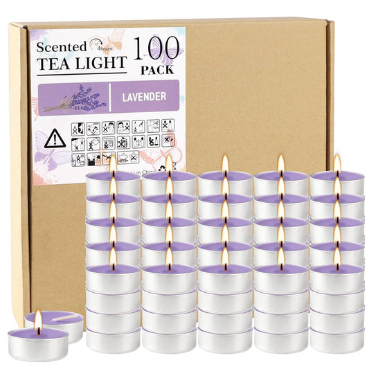 Wfmolcand Purple Lavender Scented Tealight Candles - Giant 100 Pack Candles -Smokeless, 4 Hour Burn - Gift Set for Valentine's Day, Christmas, Weddings Centerpiece & Home Decor