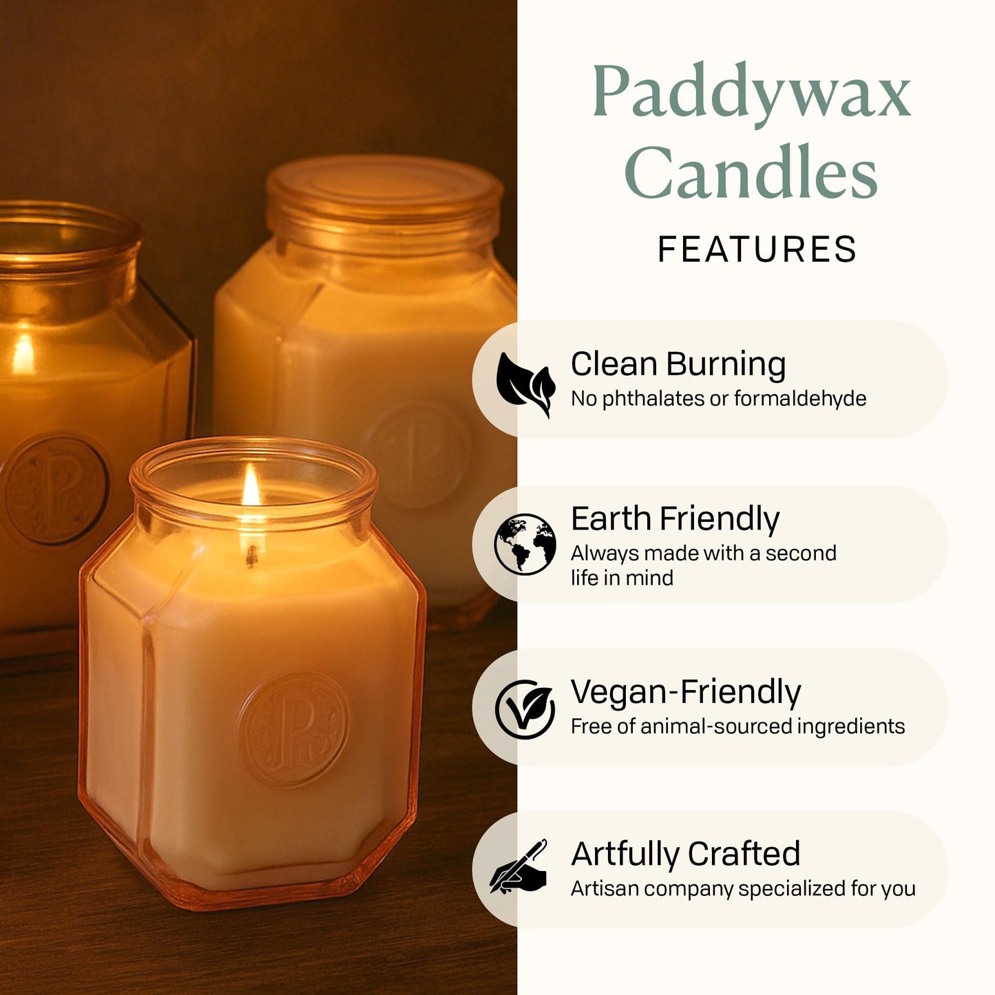Paddywax Botanica Scented Candle with Lid in Reusable Embossed Glass Jar, Clean-Burn Soy Candle with Approx. 56 Hour Burn Time, Leather & Smoke, 8 oz